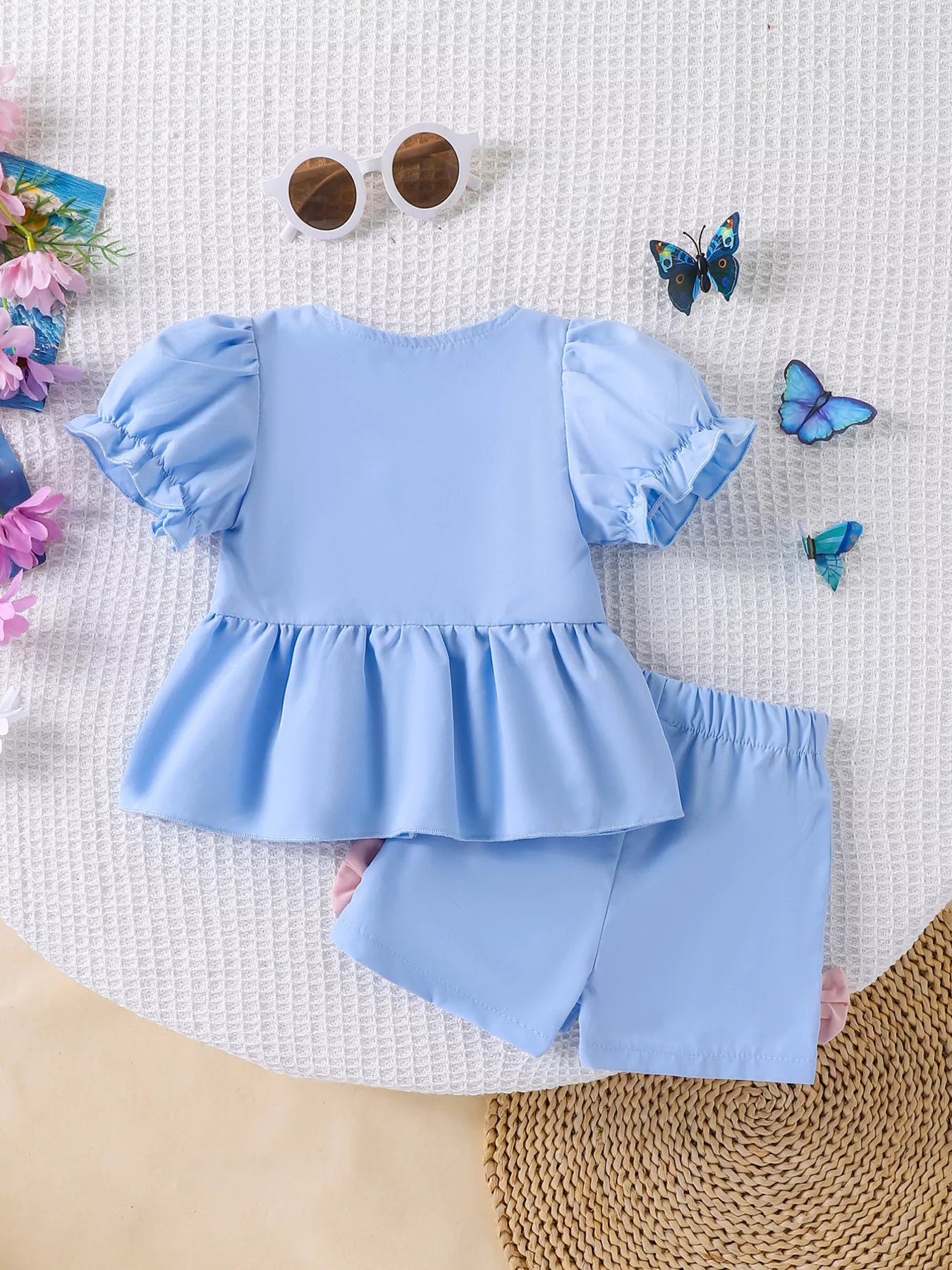 Children's Bow Puff Sleeve Top and Shorts Set