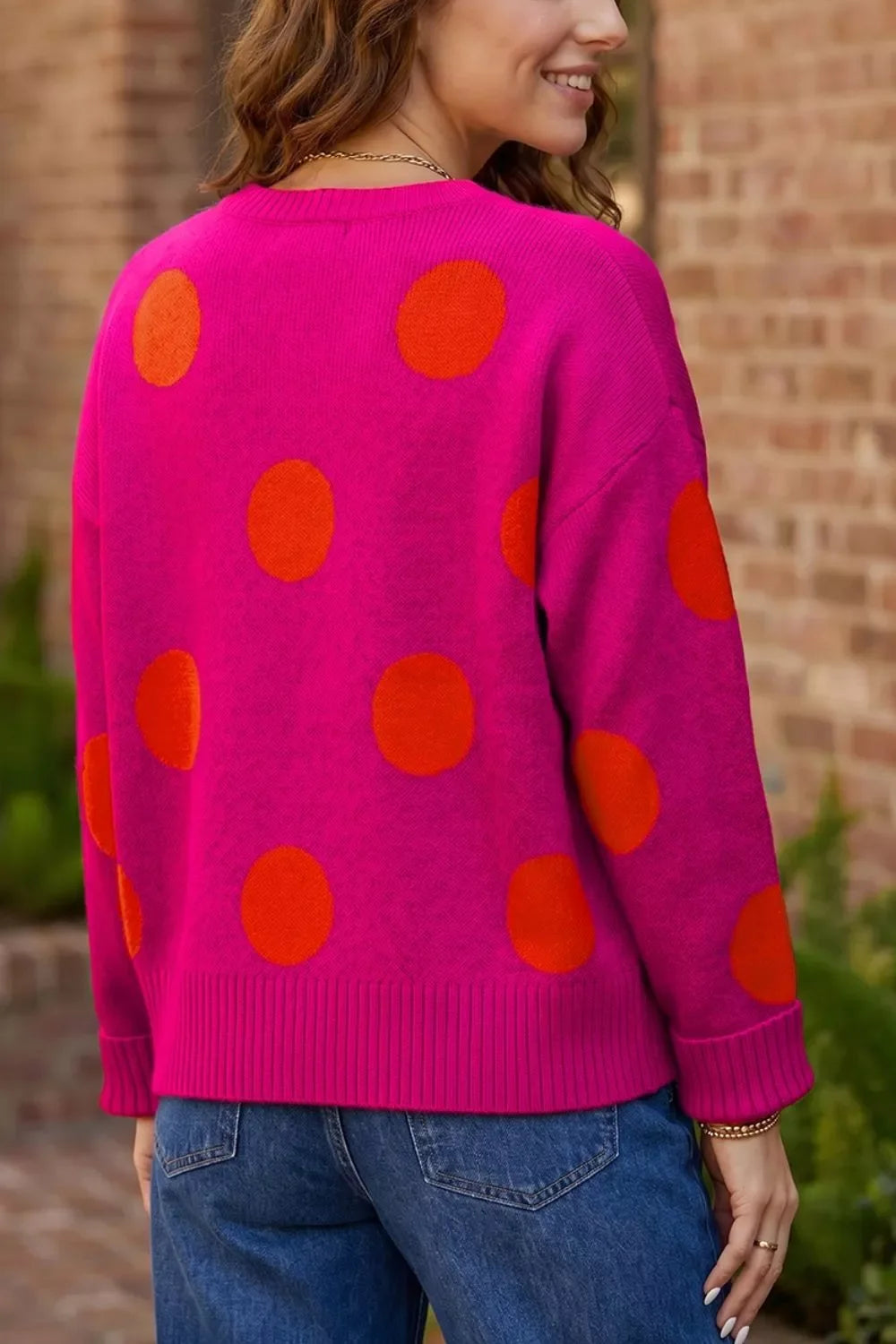 Polka Dot Round Neck Sweater