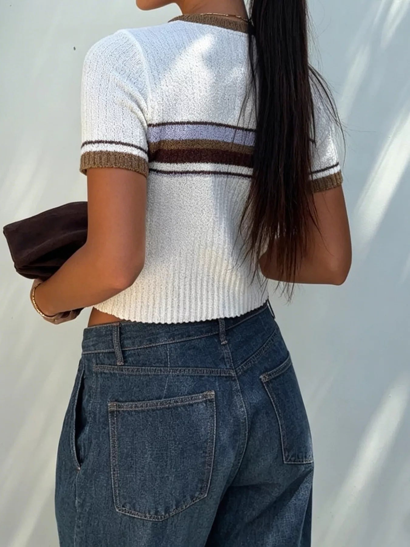 Striped Short Sleeve Knit Top