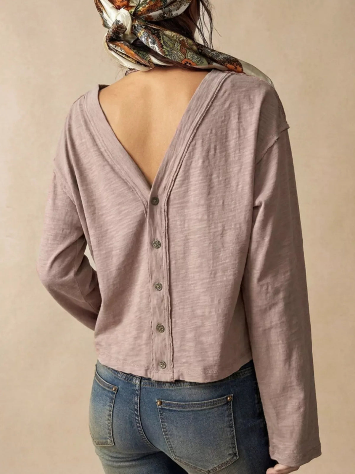 Exposed Seam Long Sleeve Shirt with Two Way to Wear
