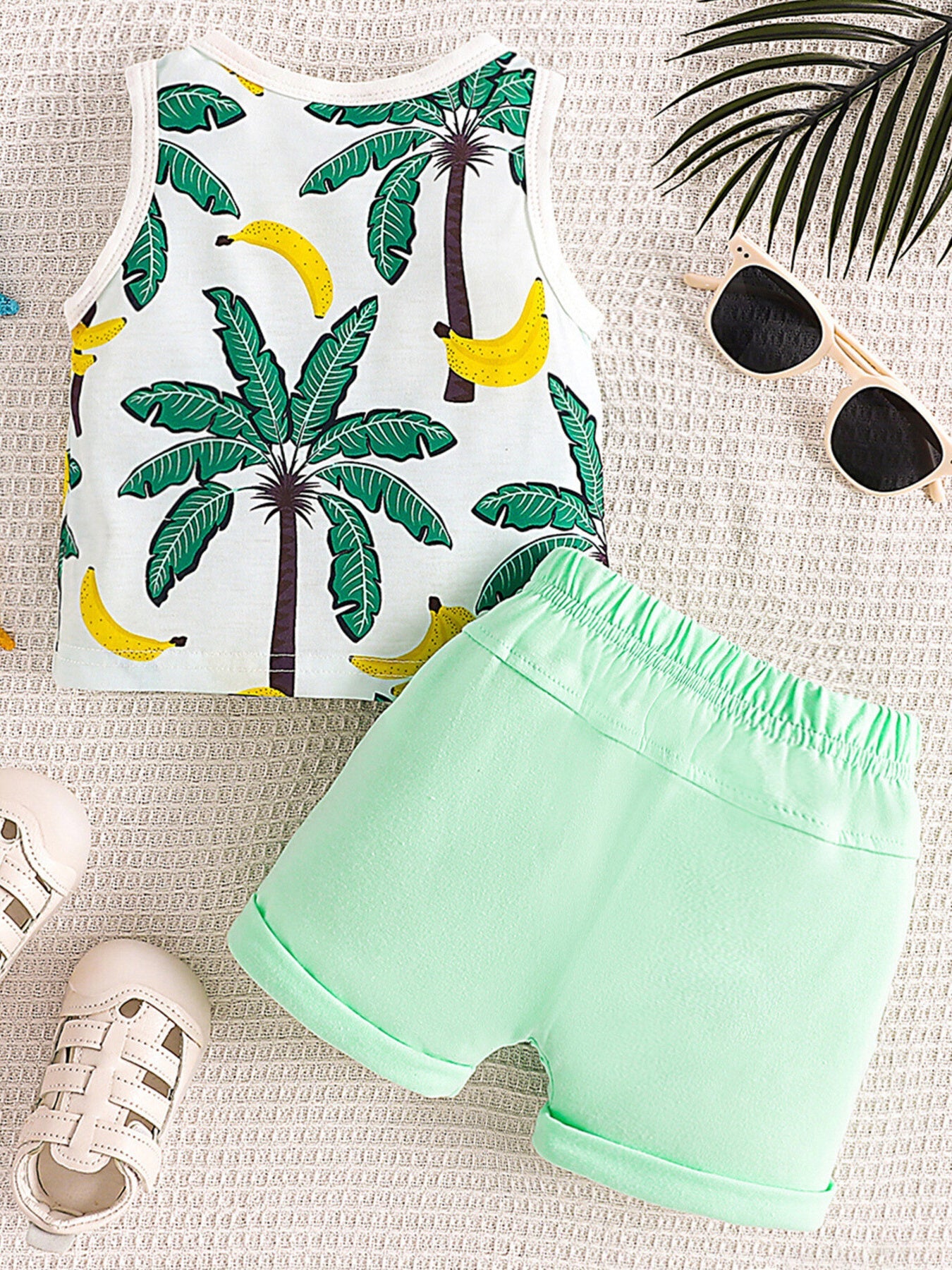 Children's Tropical Palm Print Tank Top & Shorts Set