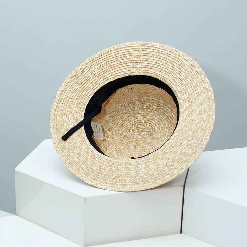Straw Boater Hat with Ribbon Accent