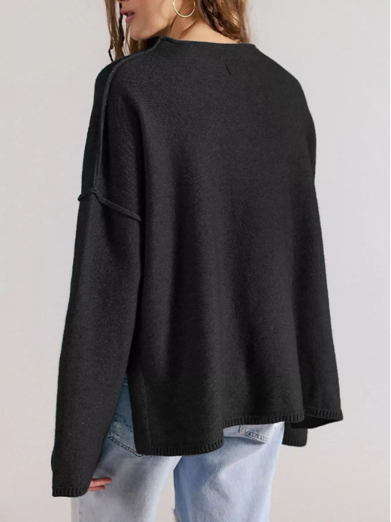 Exposed Seam Mock Neck Knit Top
