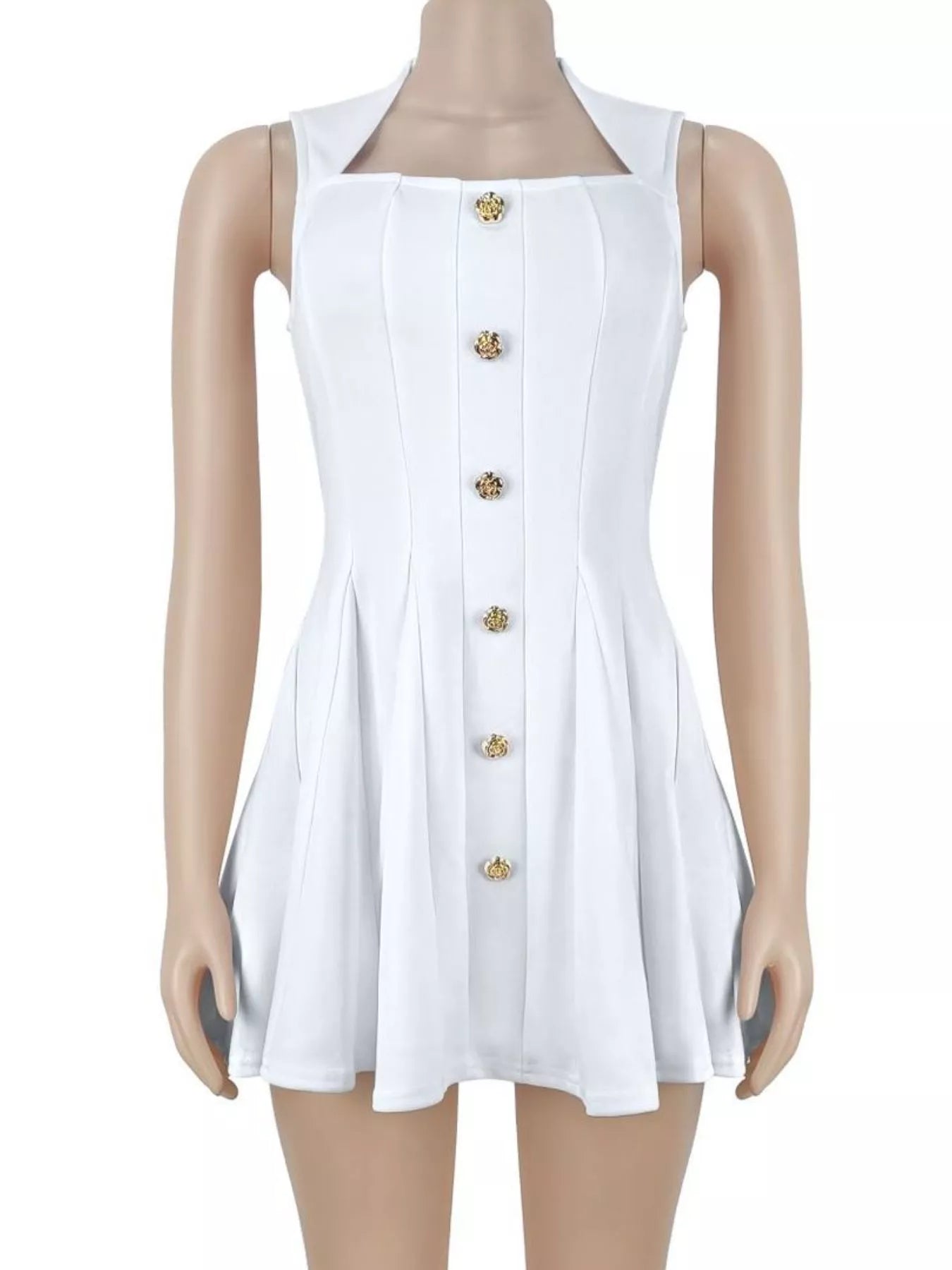 Decor Button Sleeveless Mini Dress