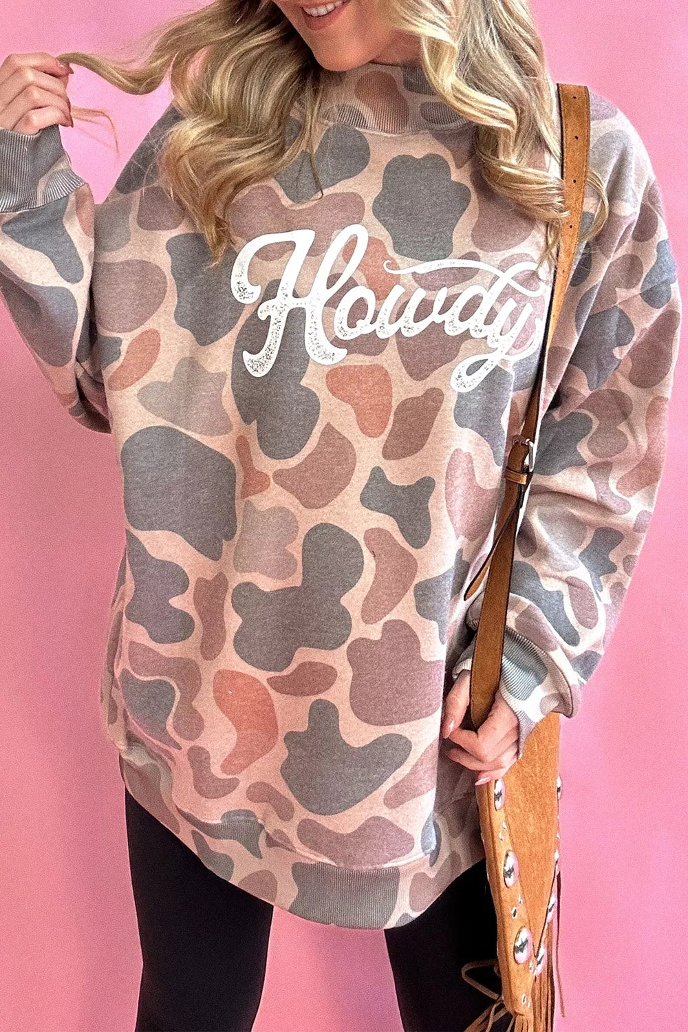 Plus Size Multicolour Camouflage Western Graphic Sweatshirt