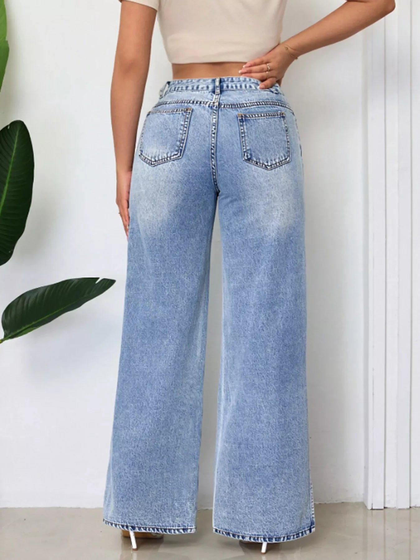 High-Waisted Wide-Leg Jeans with Side Slits