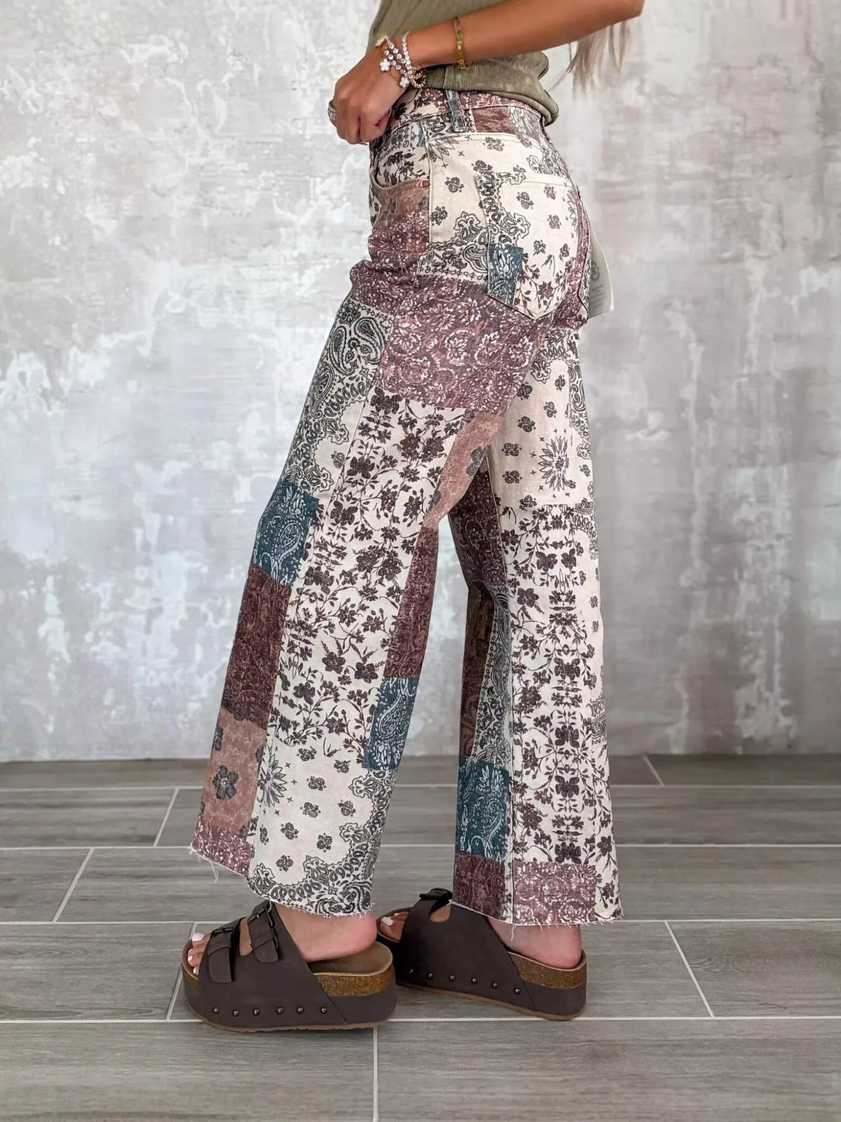 Boho-Chic Patchwork Print Flare Pants
