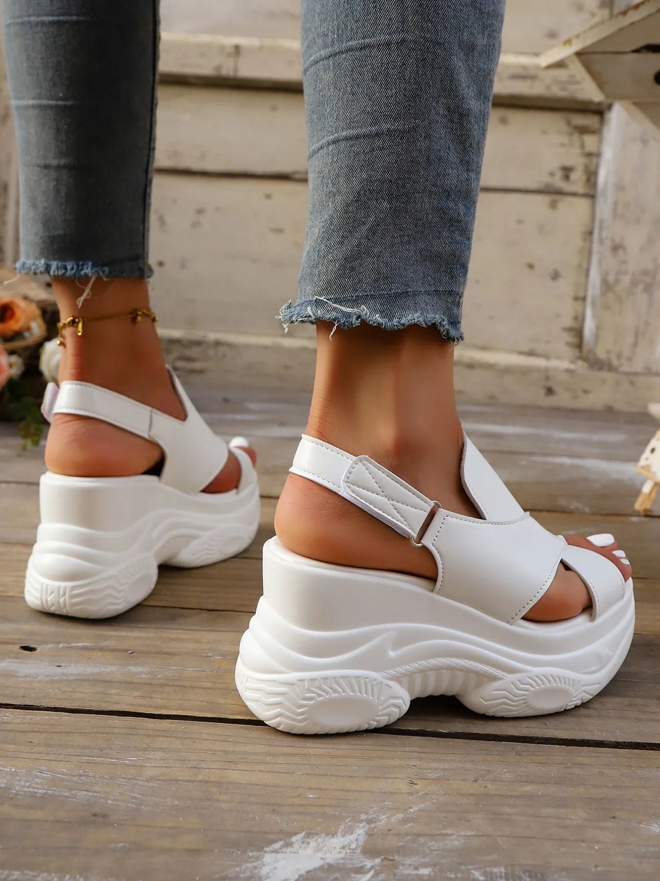 Cutout Platform Wedge Sandals