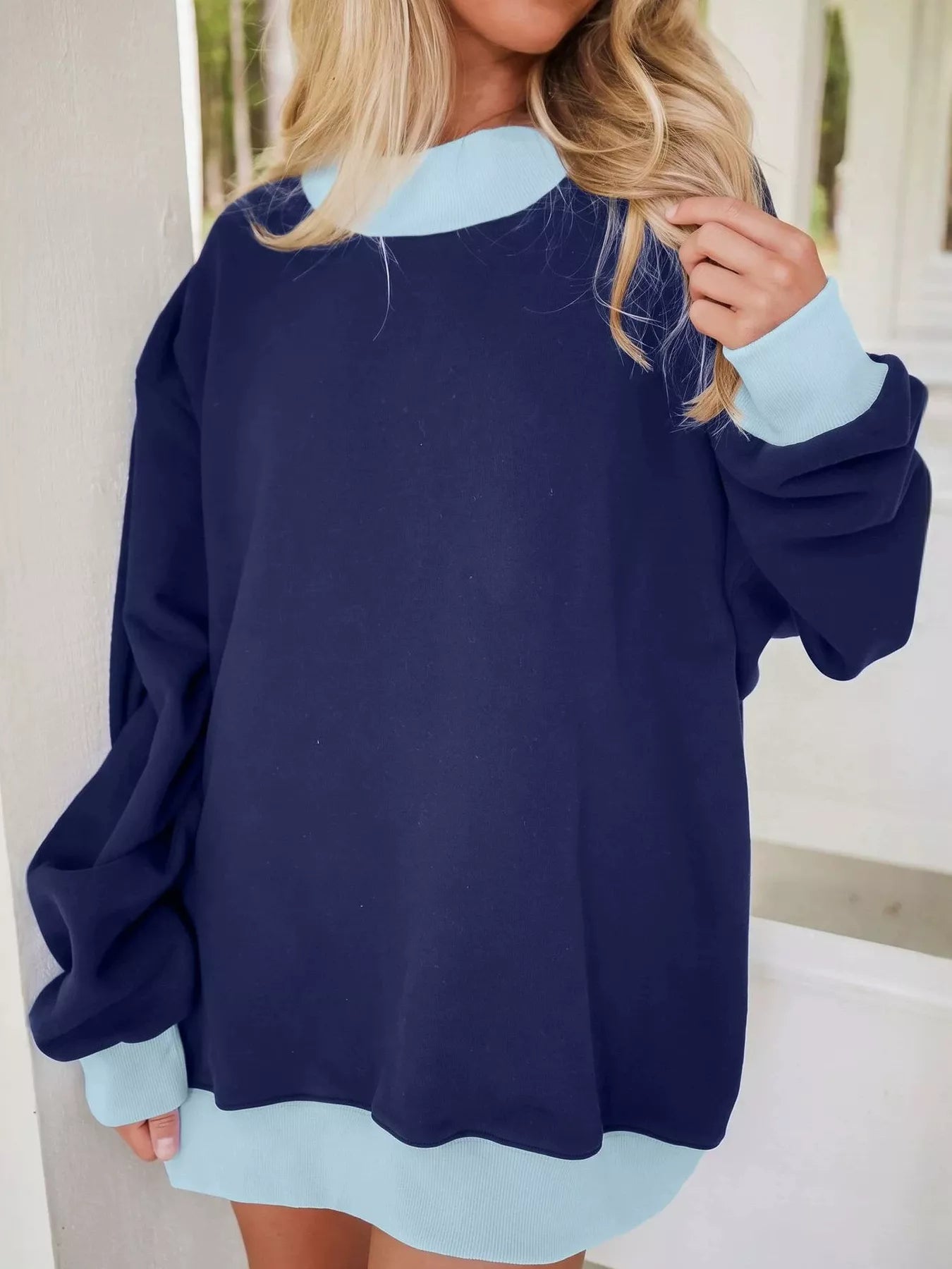 Oversized Color-Block Crewneck Sweatshirt