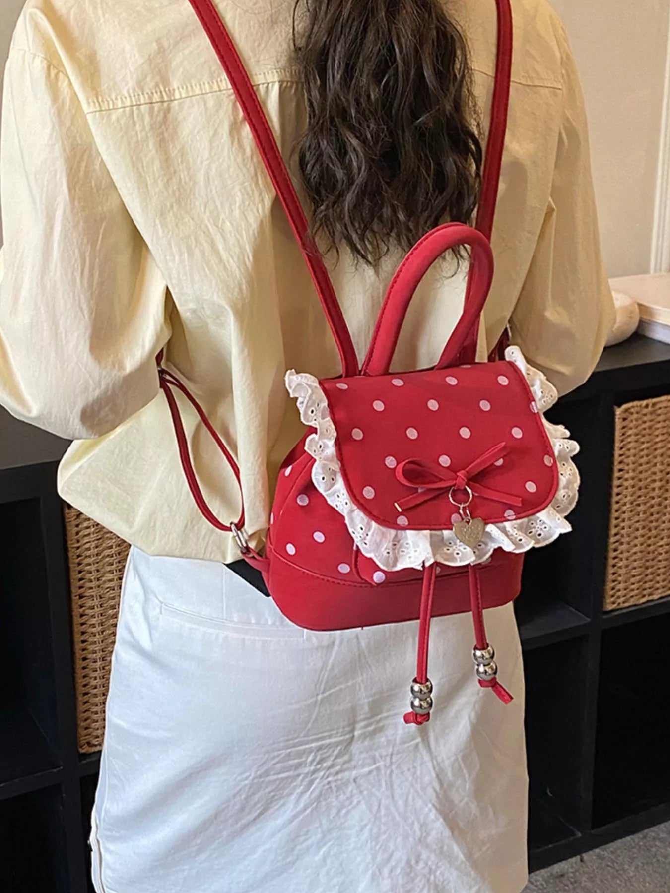 Polka Dot Lace Trim Backpack Bag