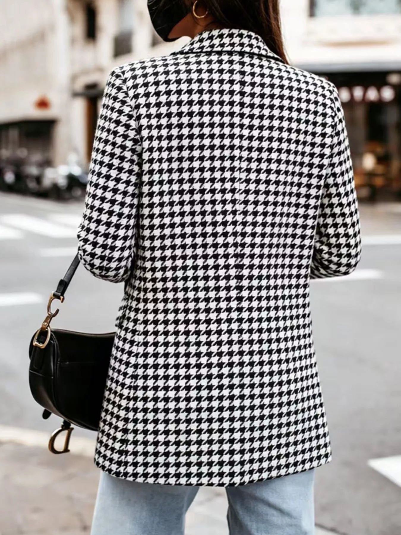 Classic Houndstooth Double-Breasted Blazer