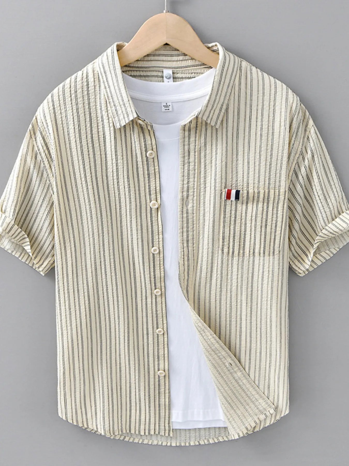 Men's Plus Size Striped Button Up Short Sleeve Shirt