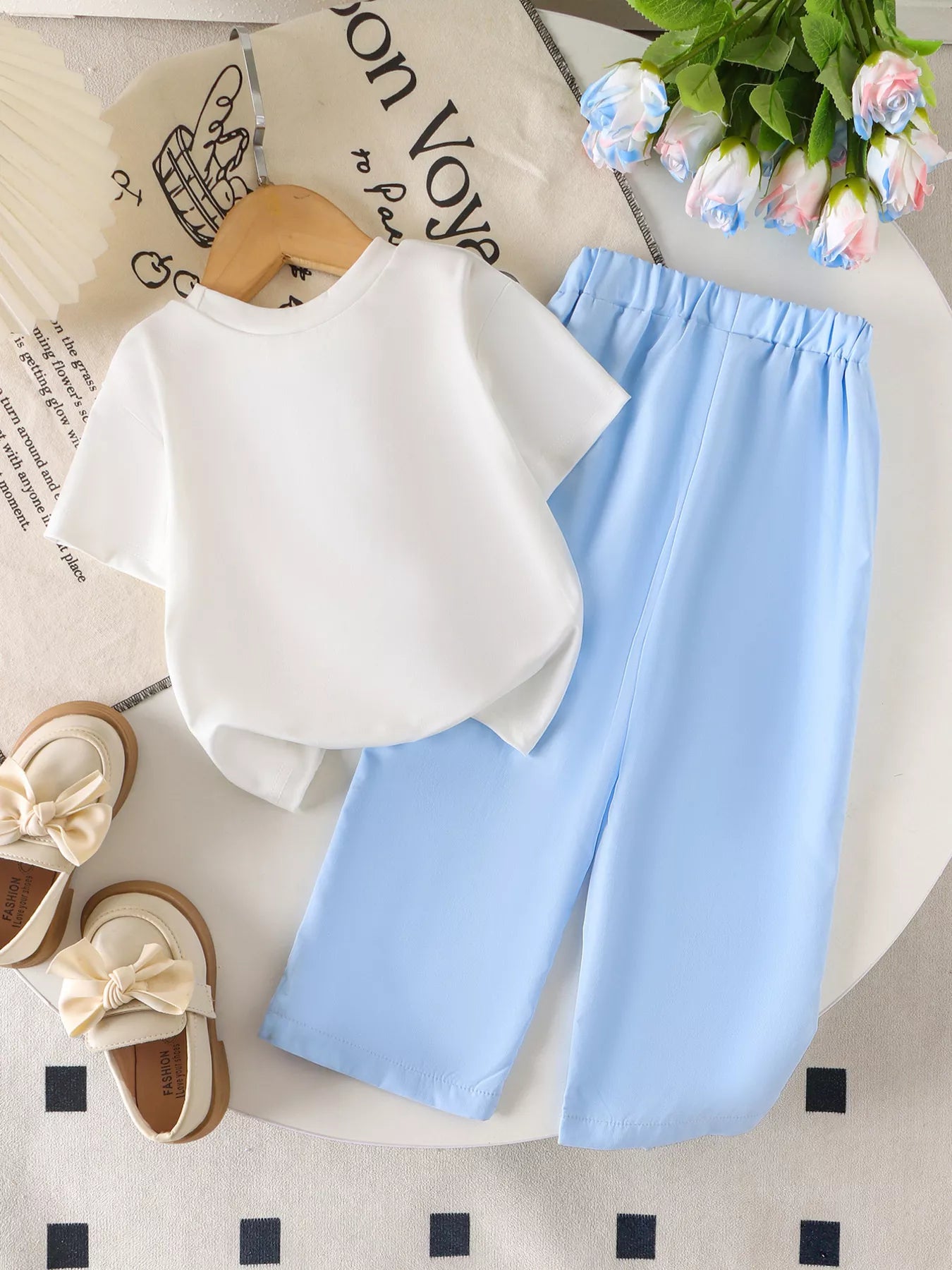 Children's Bow Round Neck Top and Pants Set