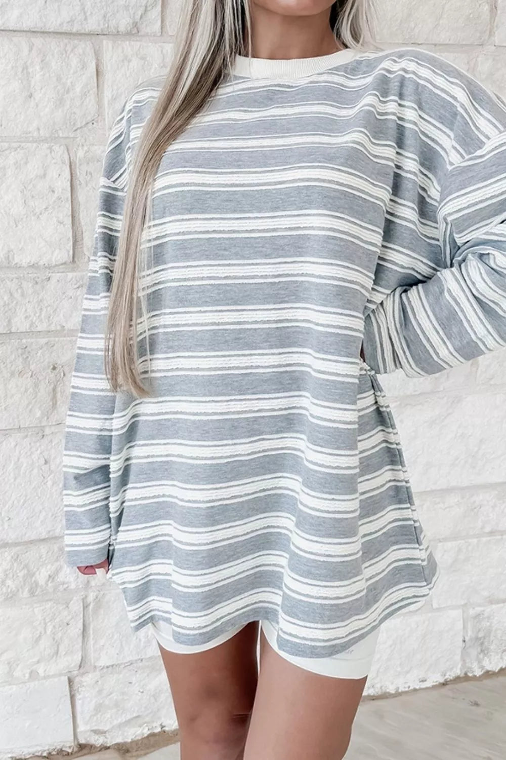 Striped Long Sleeve Oversized T-Shirt