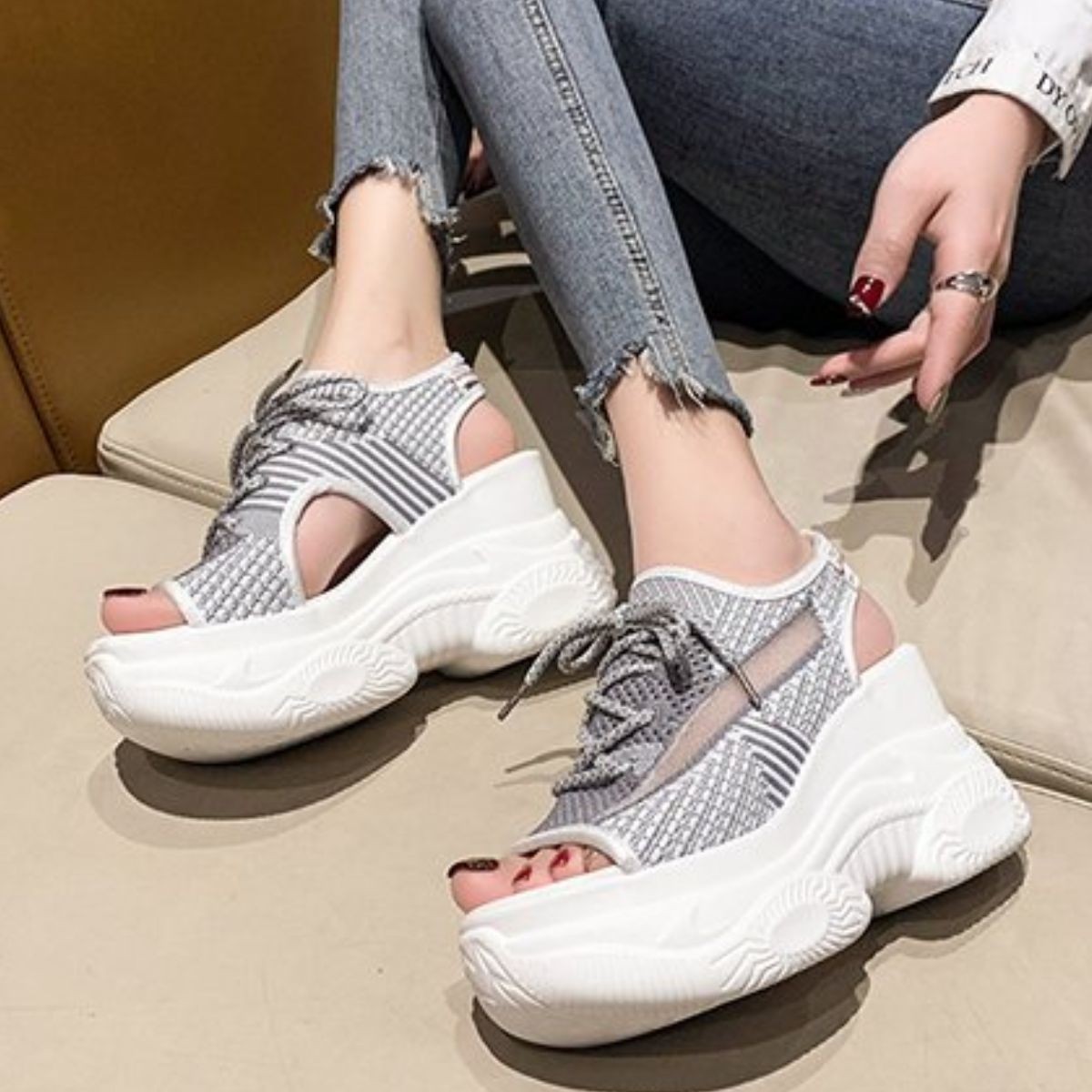 Breathable Mesh Platform Sandals