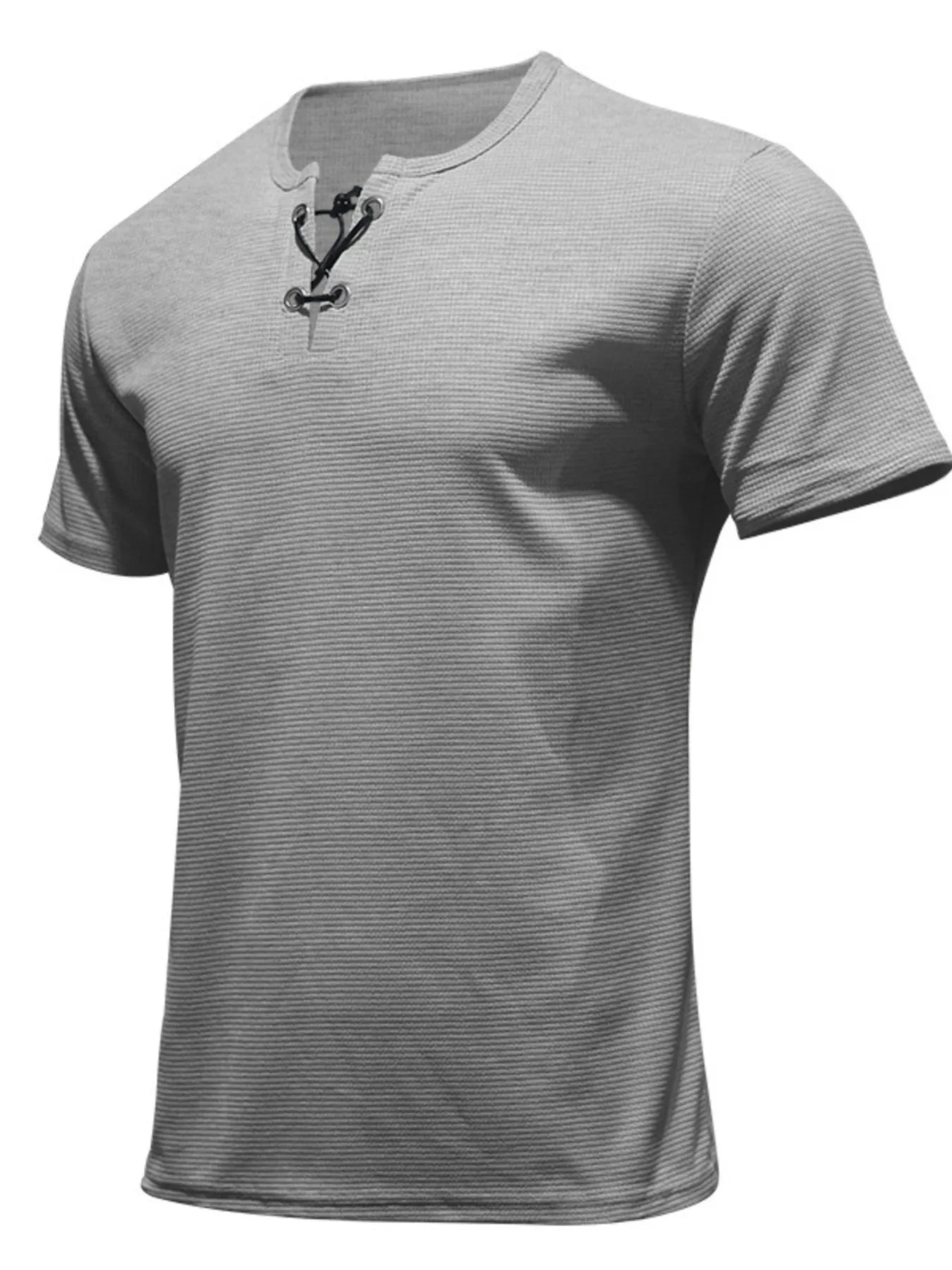 Men's Full Size Casual Lace-Up Henley T-Shirt Plus Size