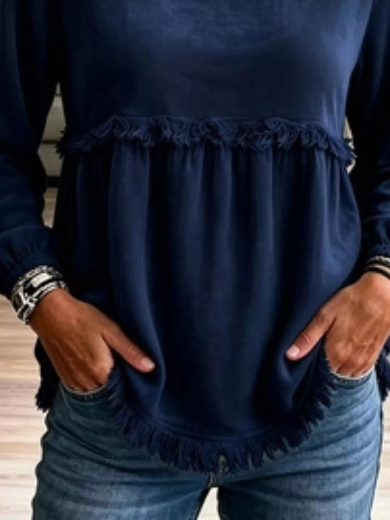Fringed Hem Long Sleeve T-Shirt