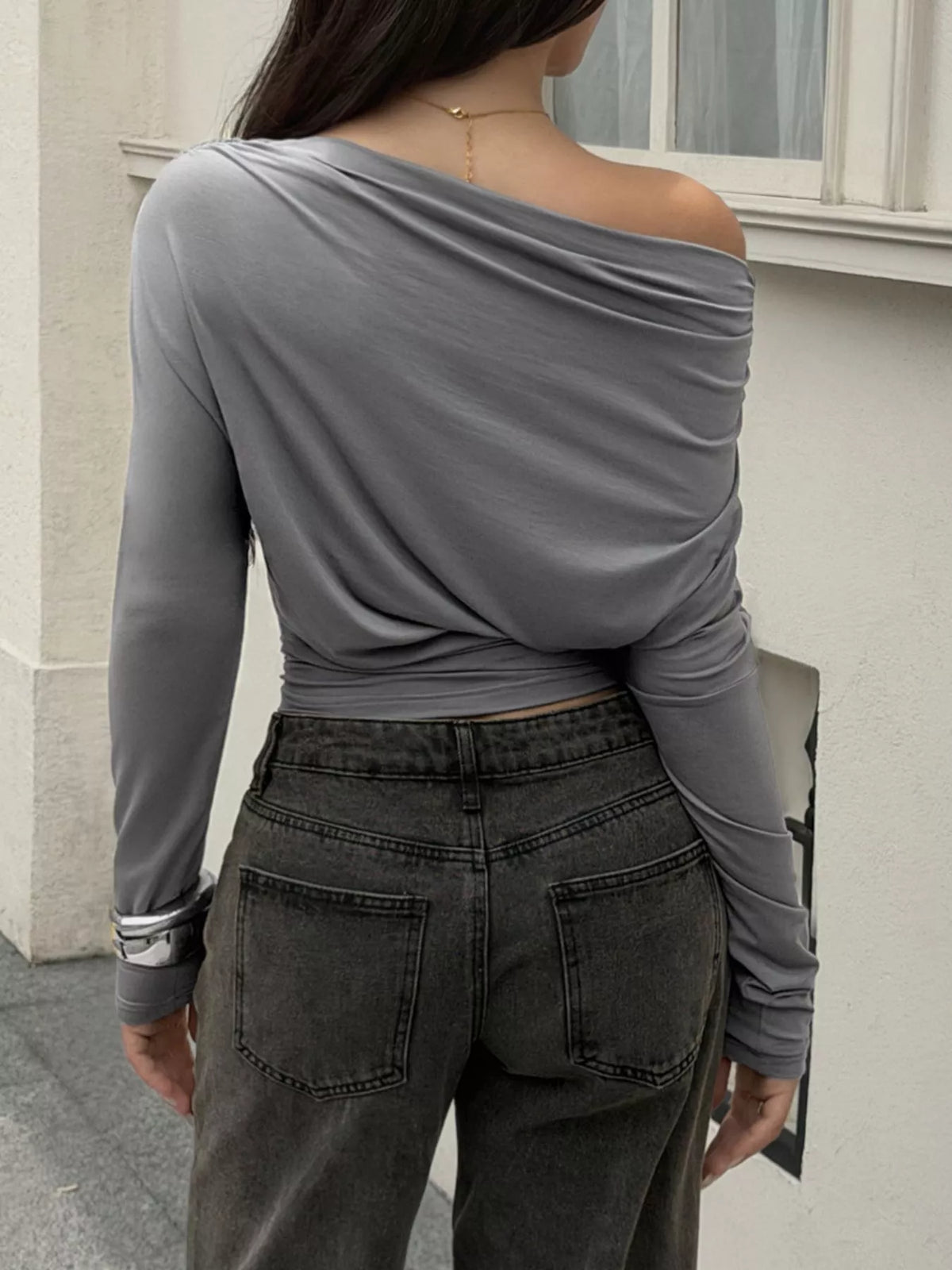 Ruched Long Sleeve Slim Fit T-Shirt