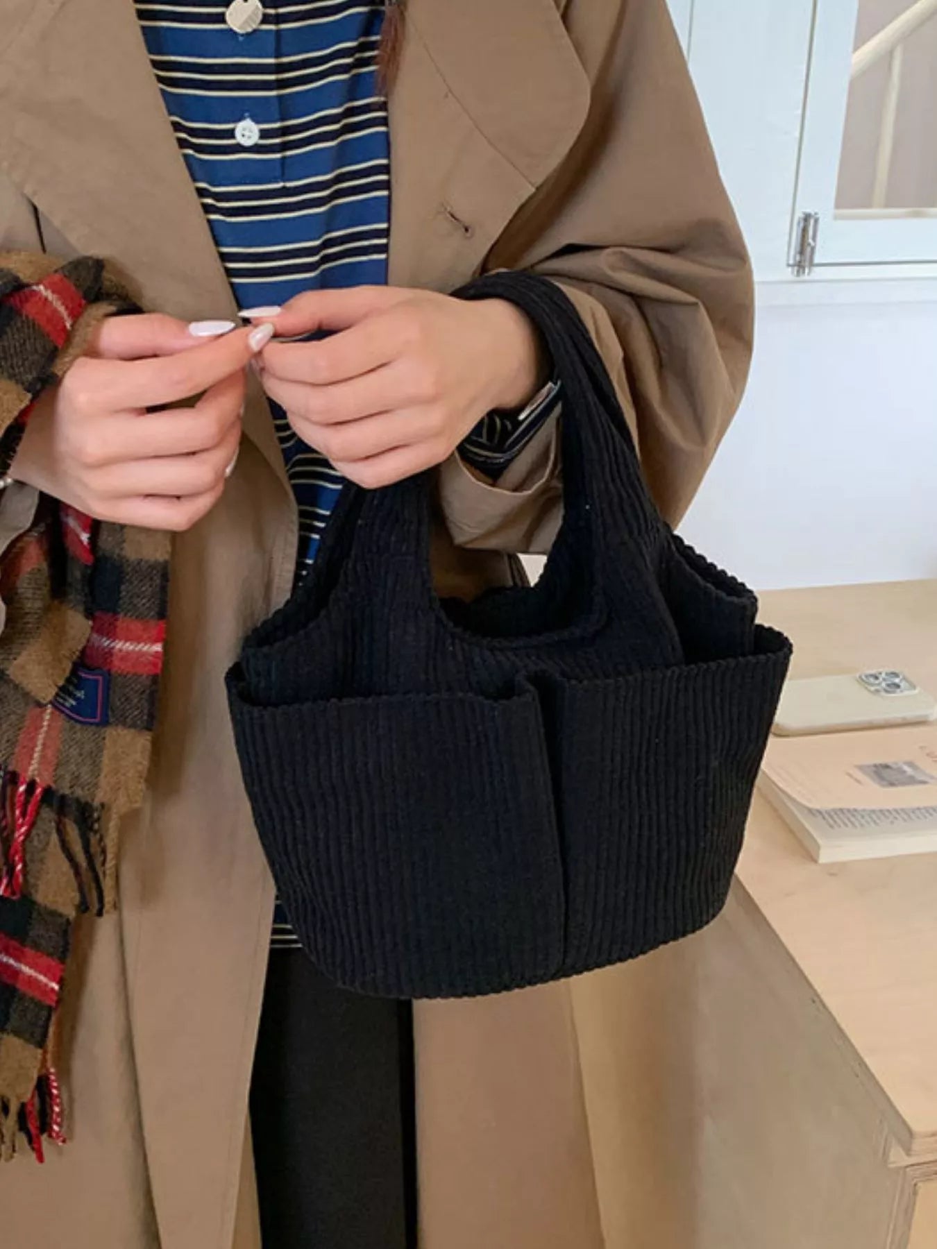 Corduroy Solid Color Handbag