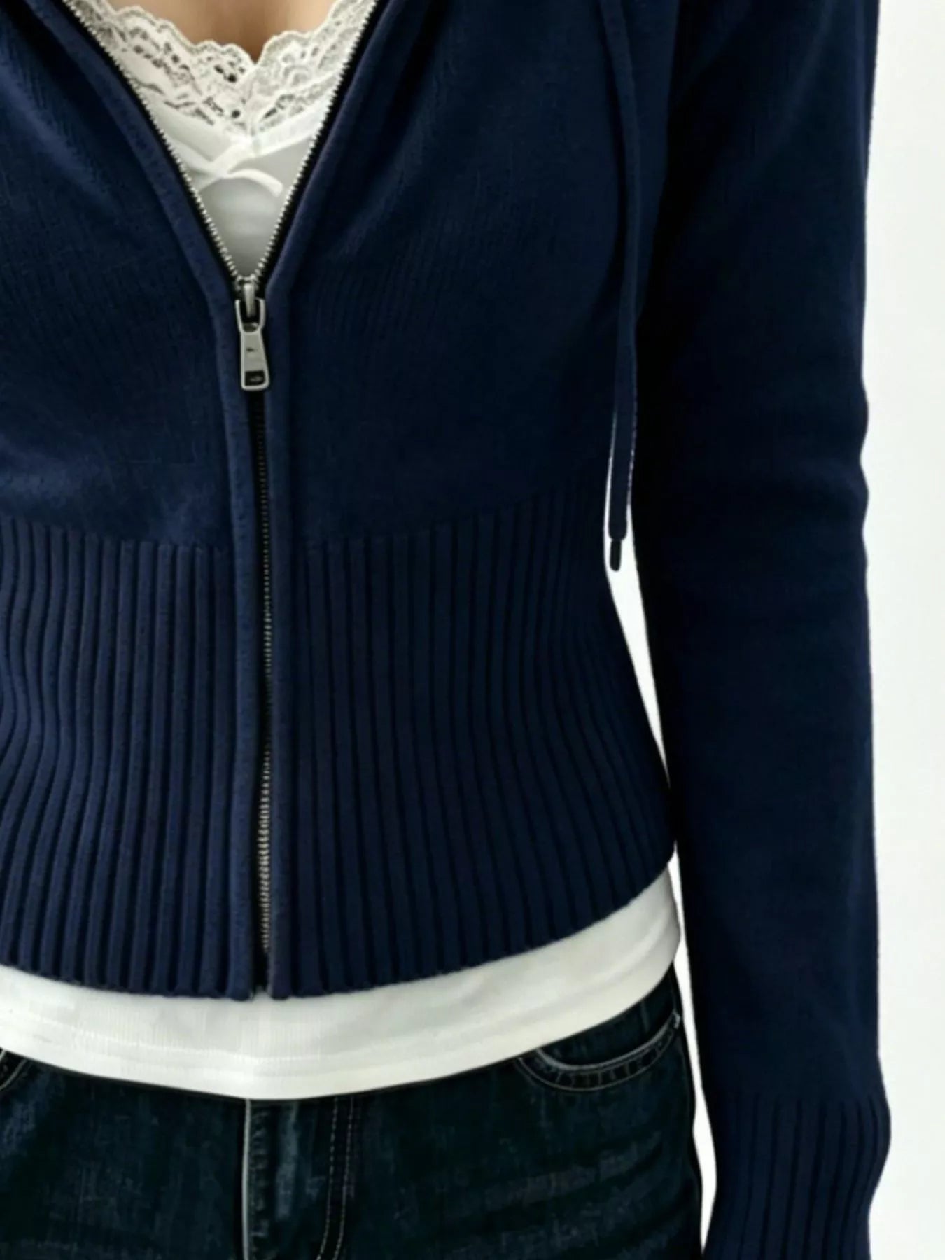 Zip-Up Cropped Hooded Cardigan