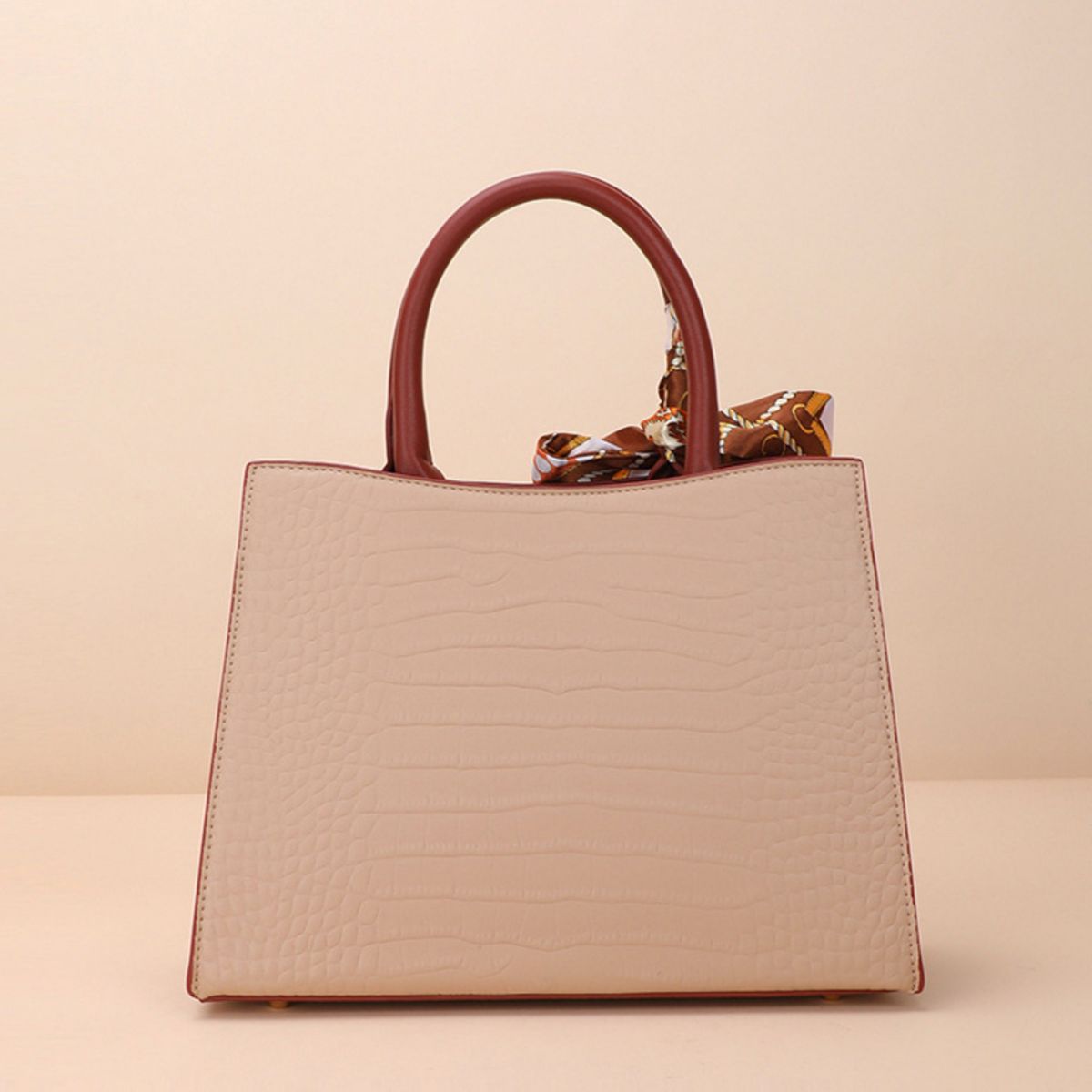 Crocodile Embossed Top Handle Handbag