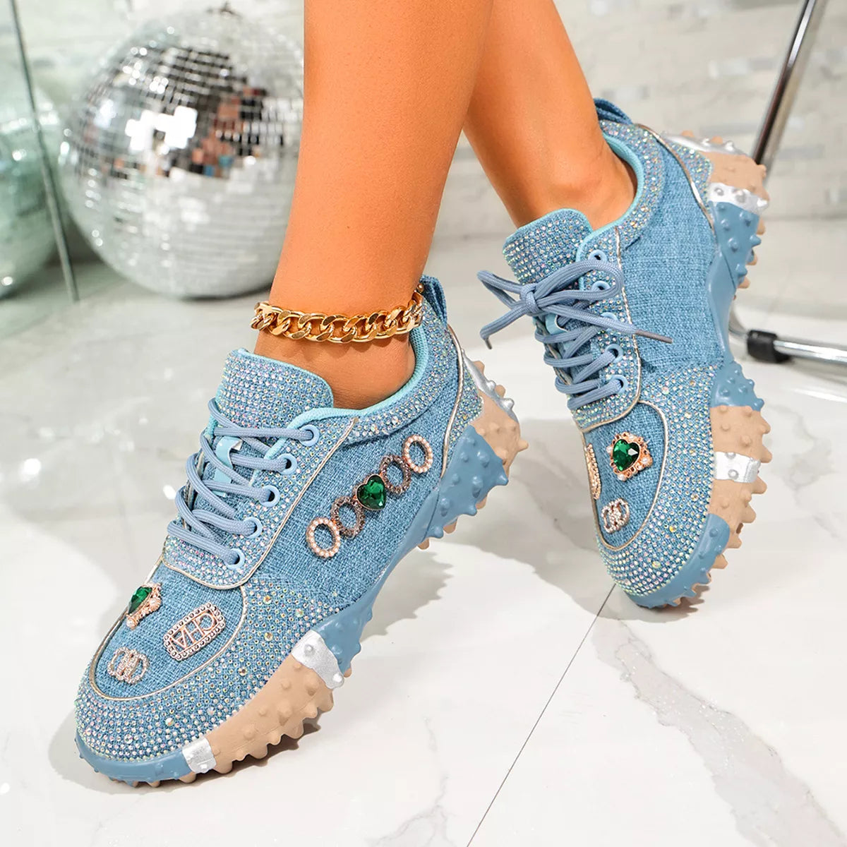 Rhinestone Round Toe Sneakers
