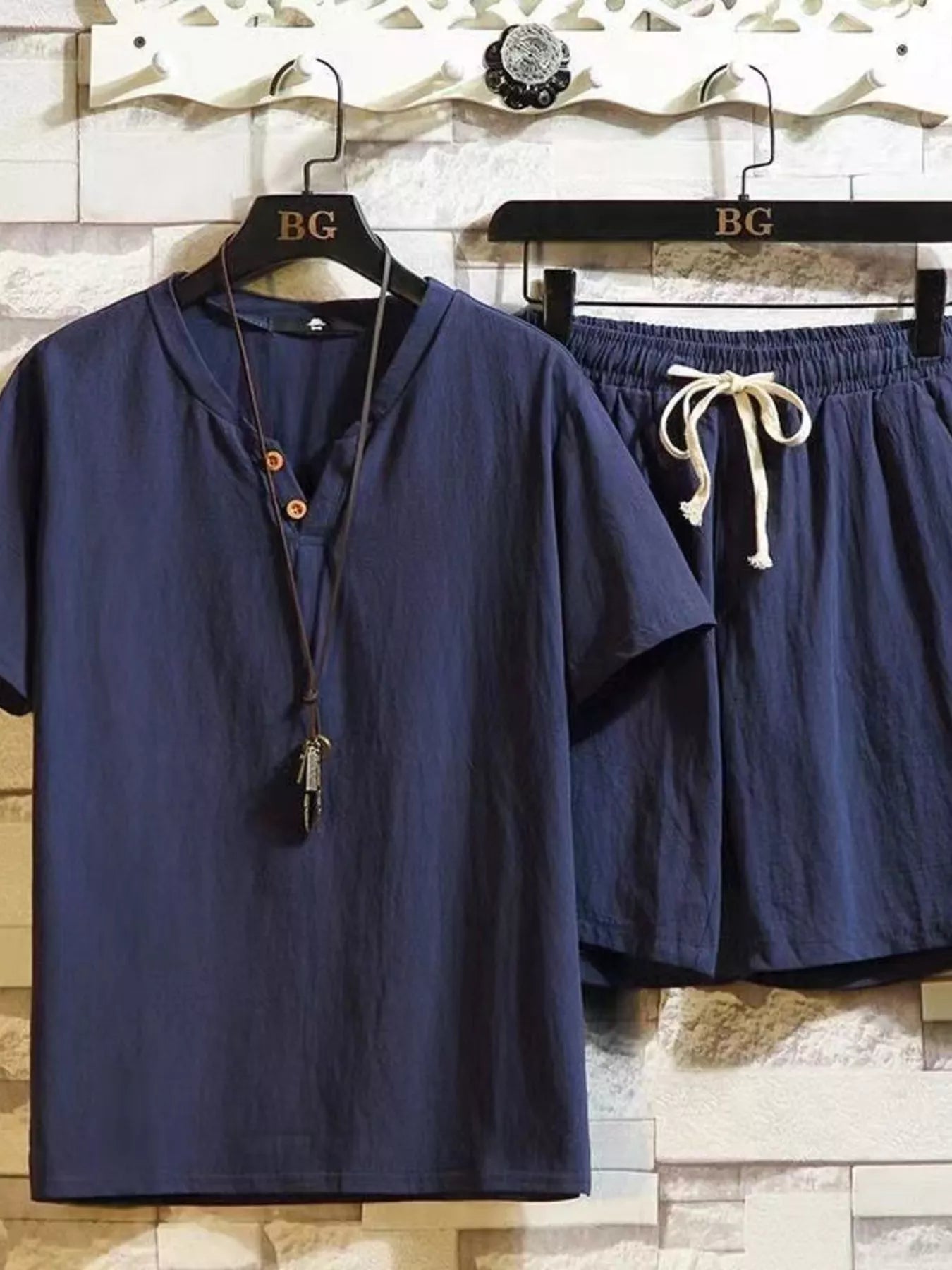 Men's Plus Size Short Sleeve Top and Shorts Set