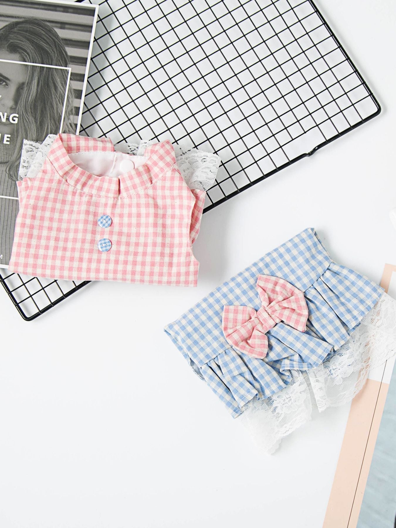Gingham Ruffle Lace Pet Dress