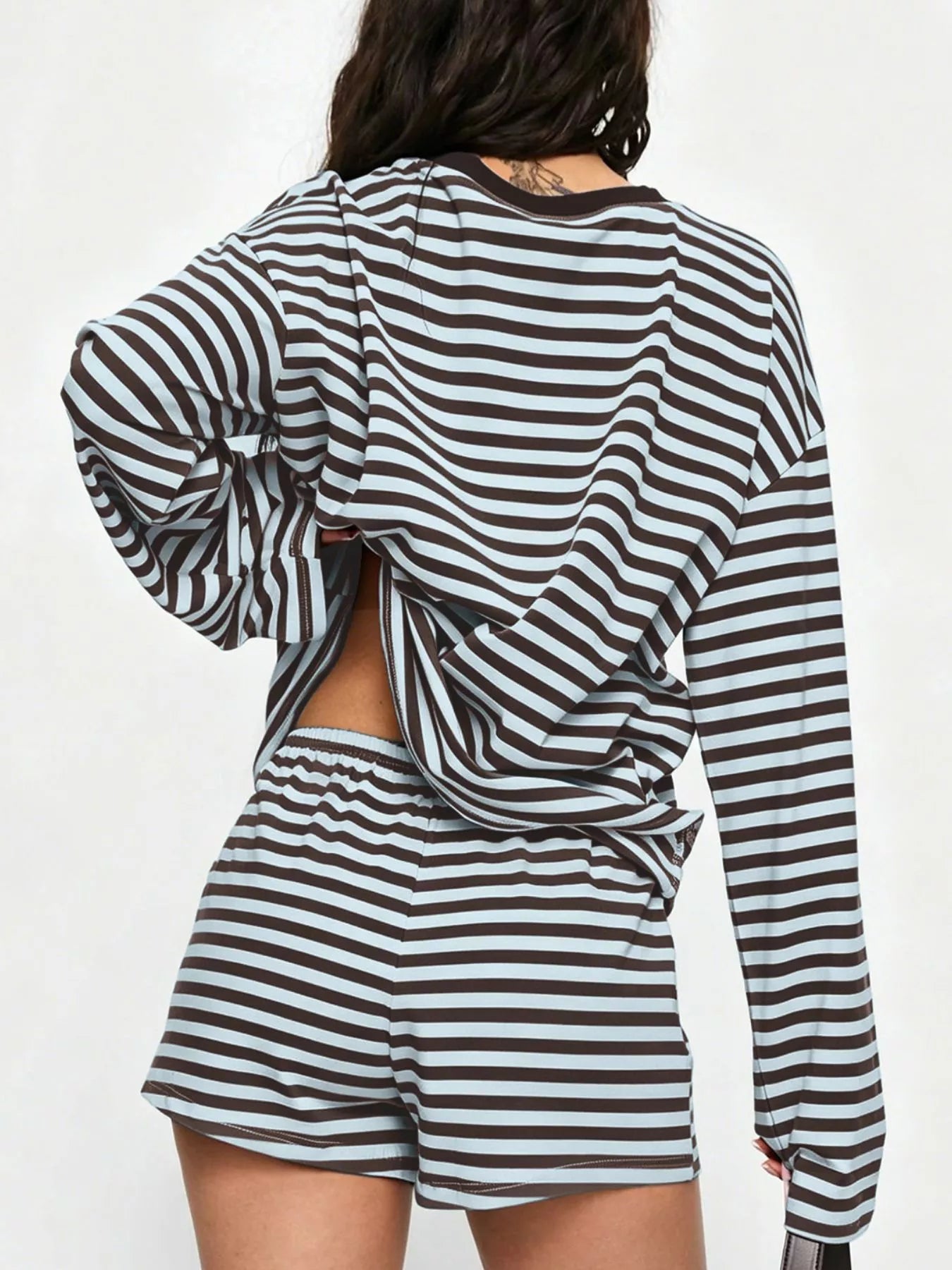 Striped Long-Sleeve Top and Shorts Set