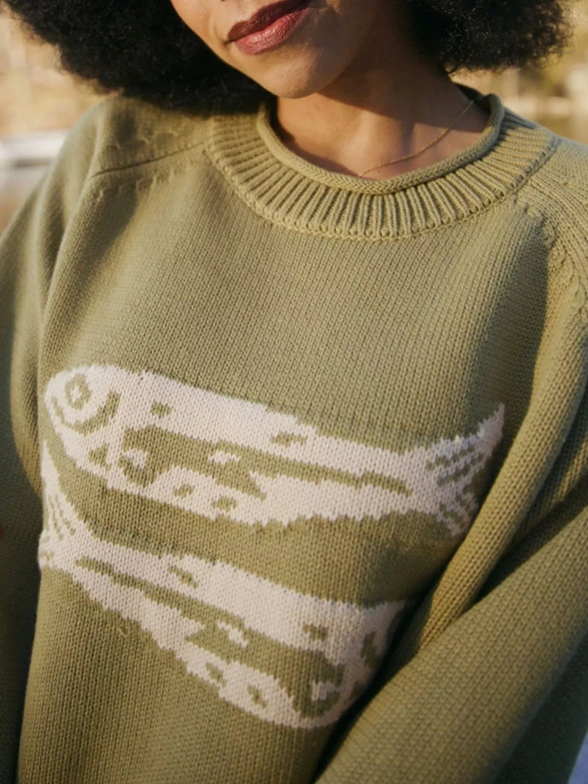 Fish Pattern Crew Neck Sweater