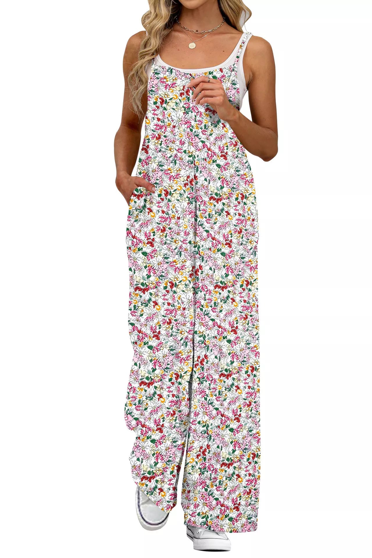 Full Size Floral Print Wide Leg Casual Jumpsuit Plus Size