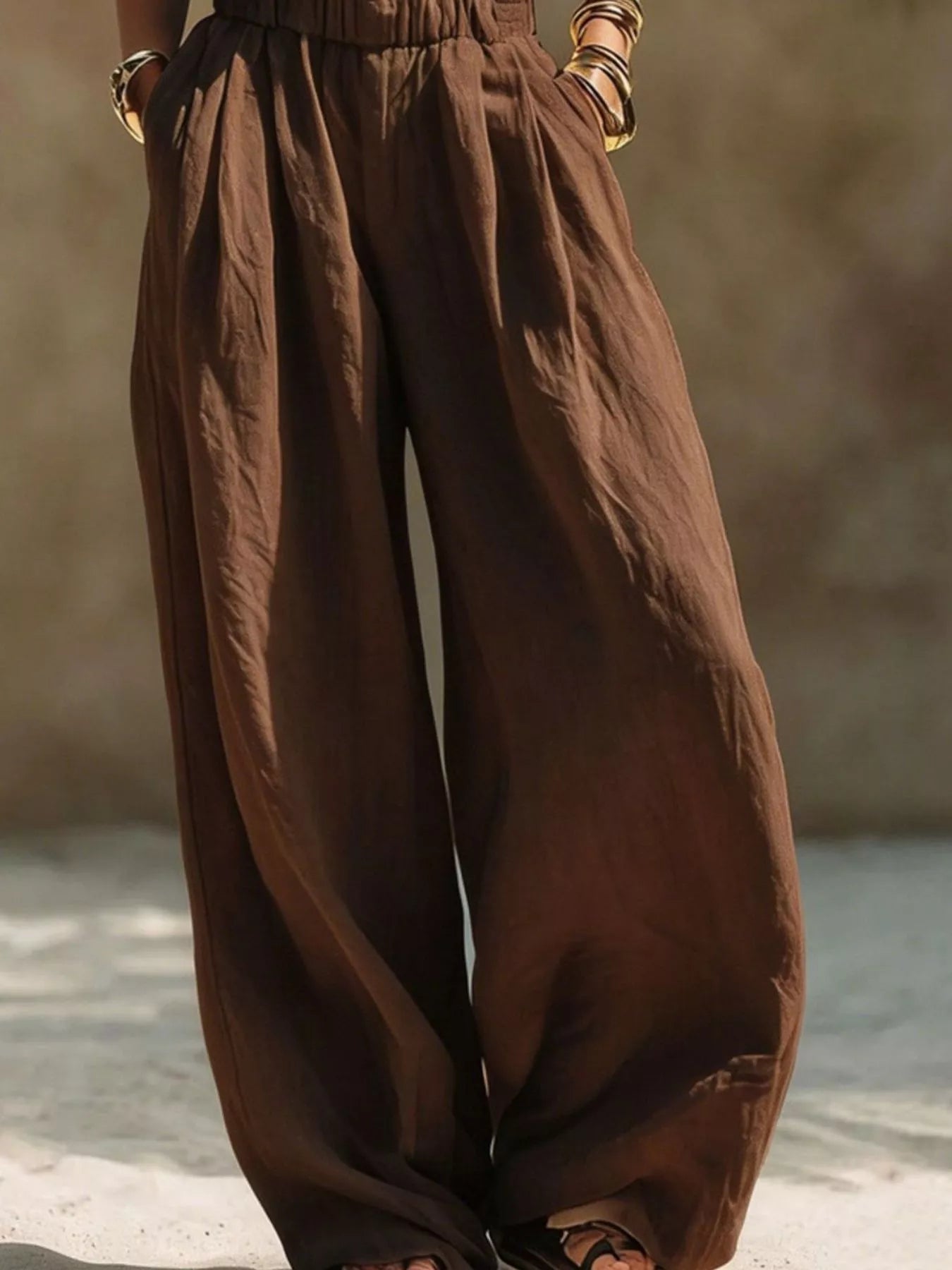 Full Size Elastic Waistband Wide Leg Pants Plus Size