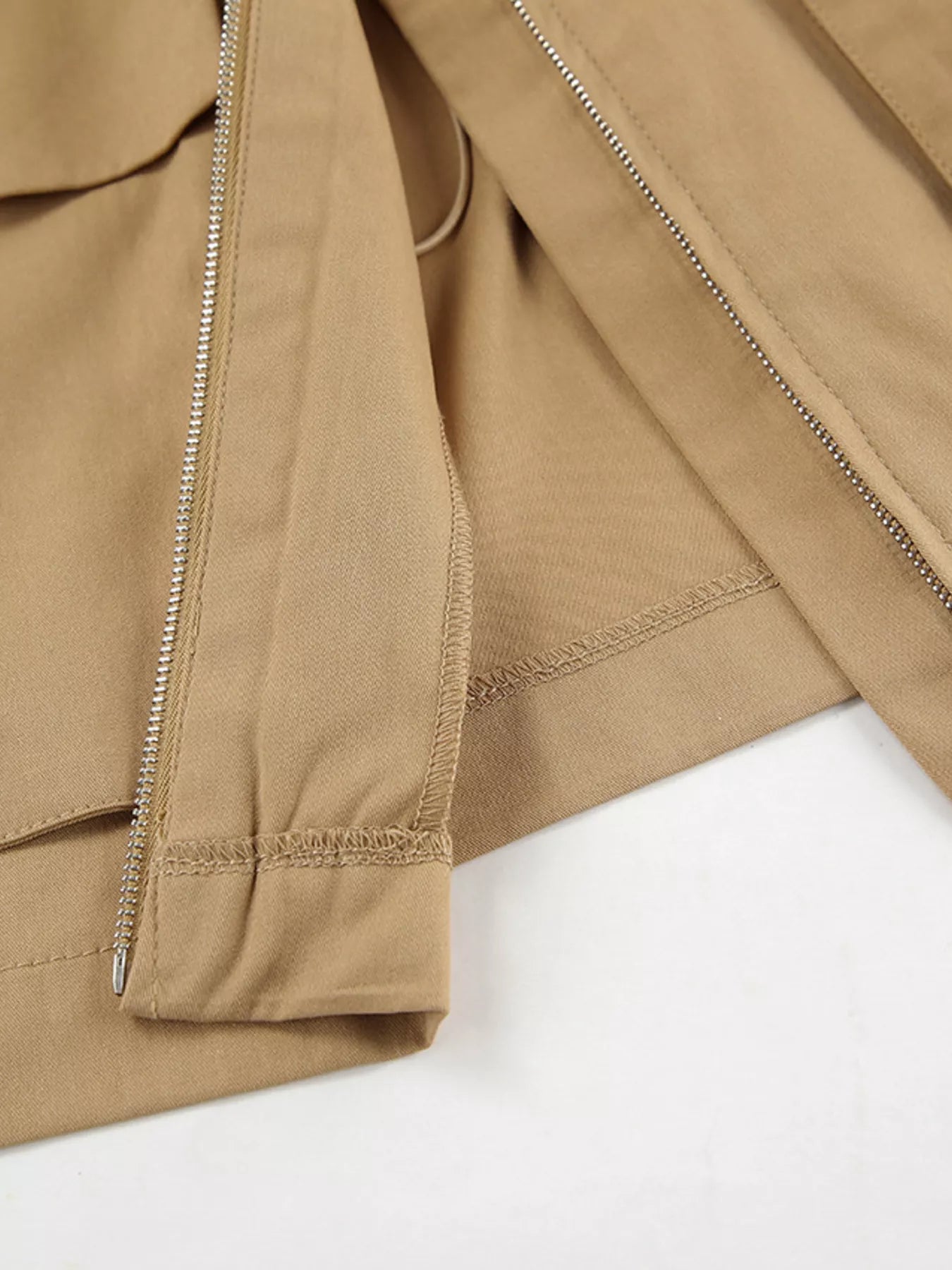 Oversized Contrast Collar Jacket with Drawstring Waist