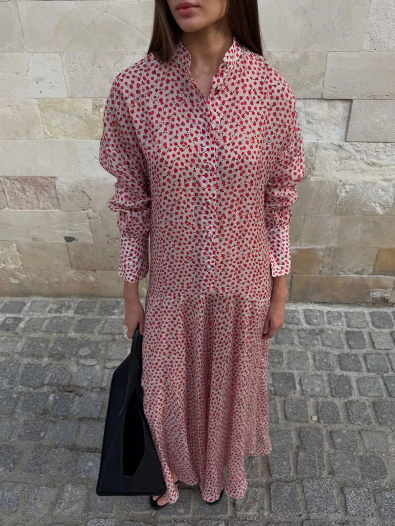 Floral Button Front Long Sleeve Dress