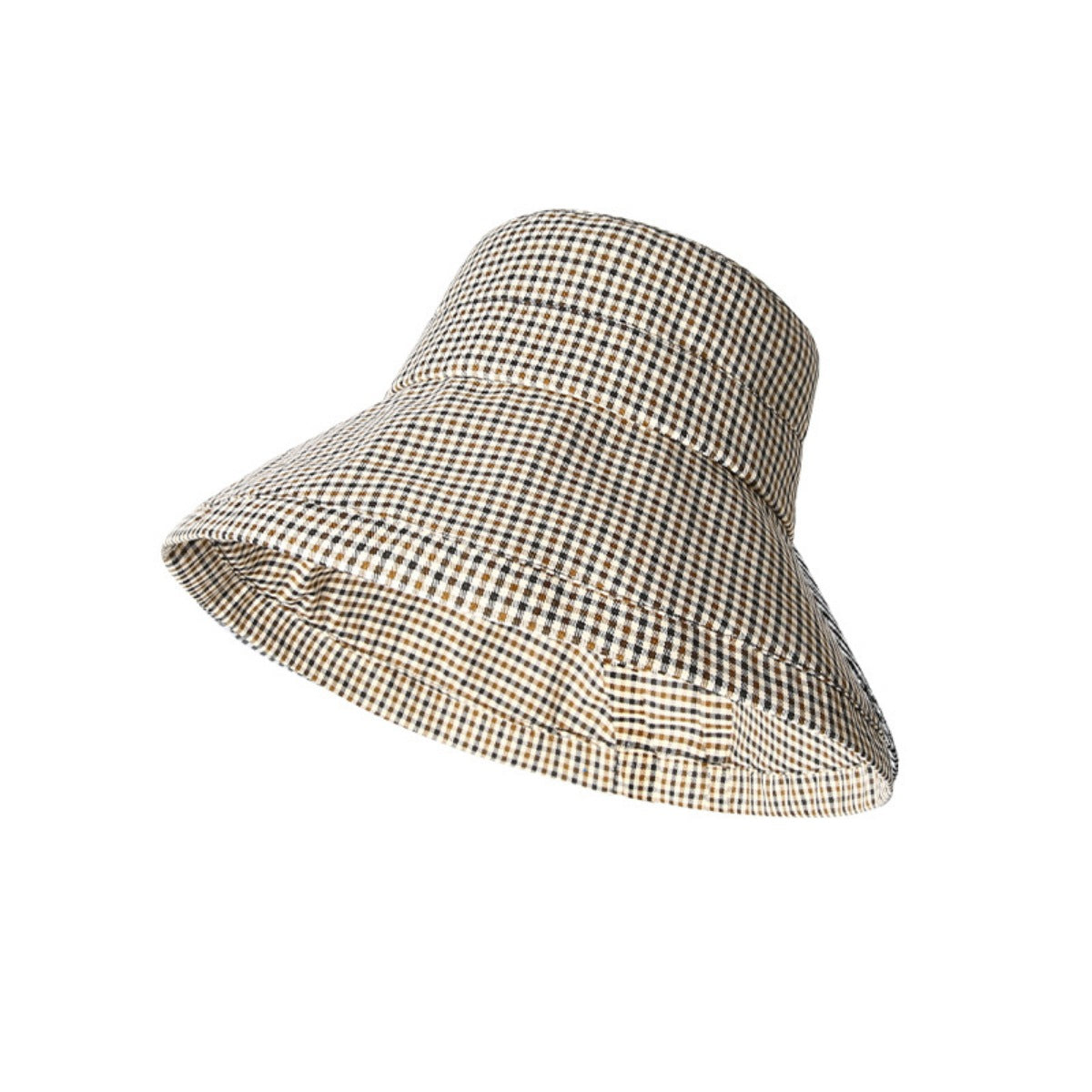 Gingham Pattern Wide Brim Bucket Hat