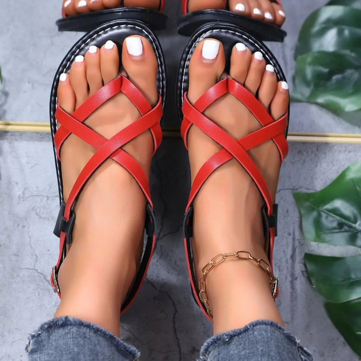 Strappy Cross-Strap Flat Sandals