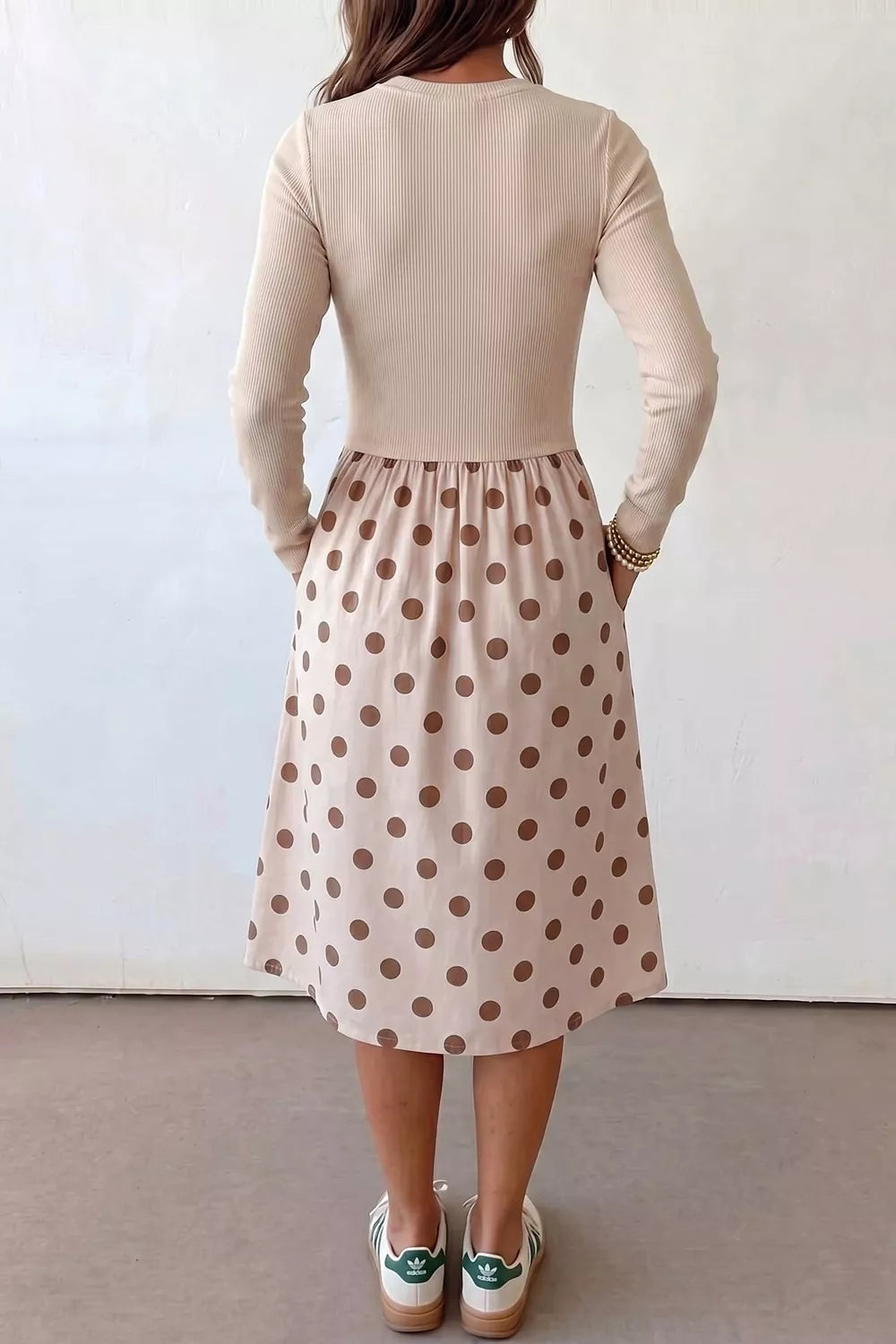 Polka Dot Midi Long Sleeve Dress