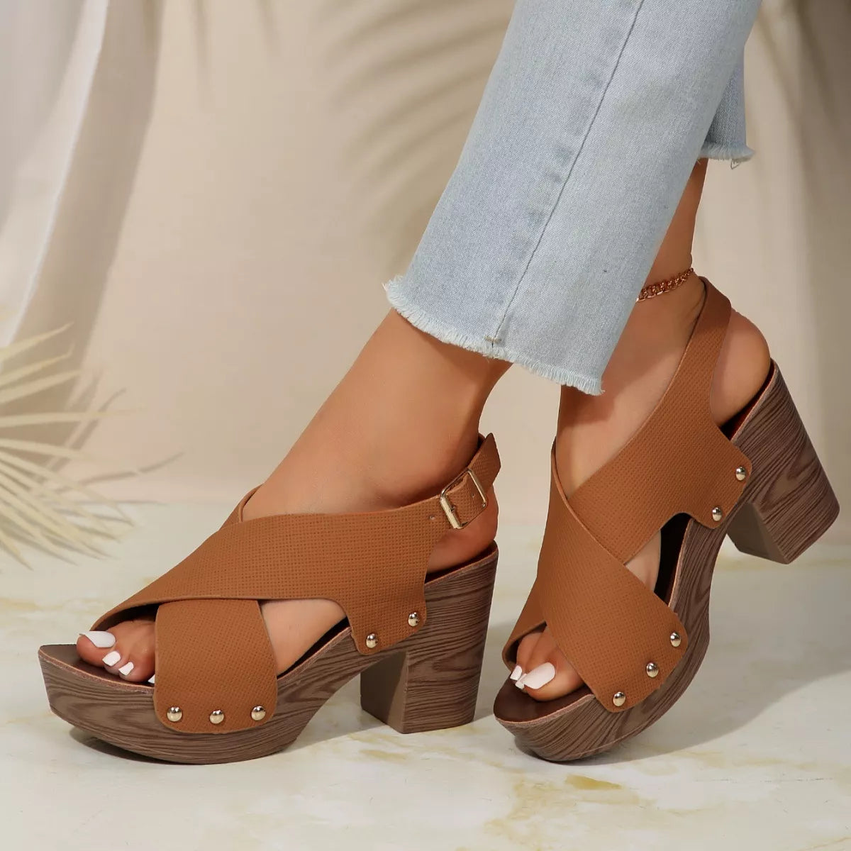 Crisscross Block Heels Sandals