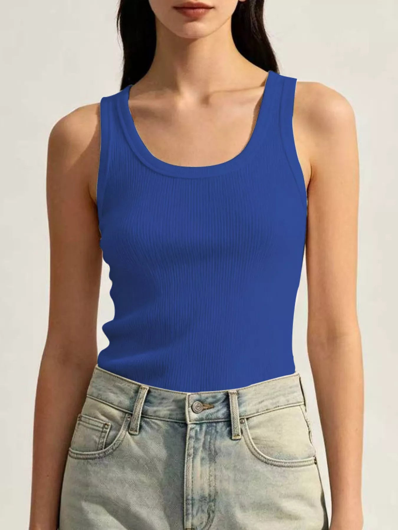 Ribbed Knit U-Neck Tank