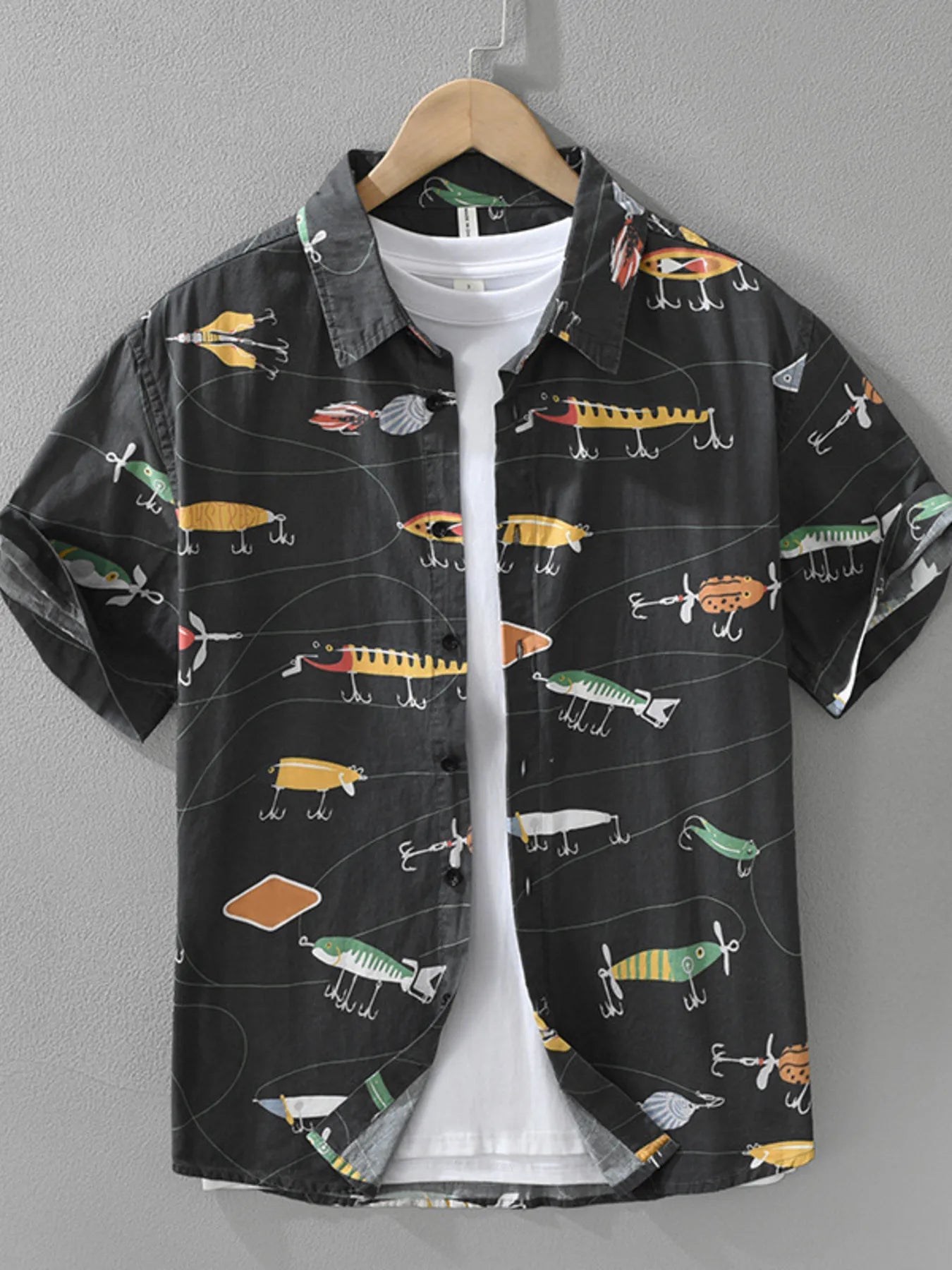 Men's Plus Size Printed Button Up Short Sleeve Shirt