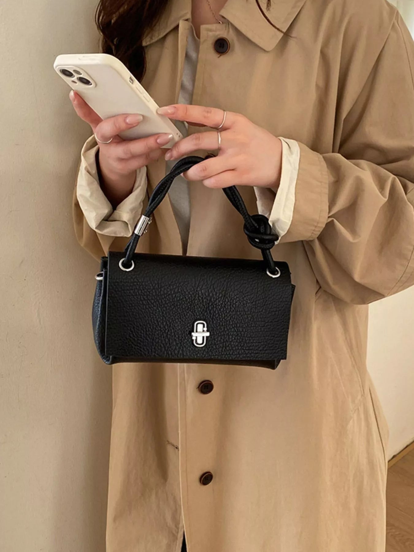 Turn-Lock Leather Crossbody Bag