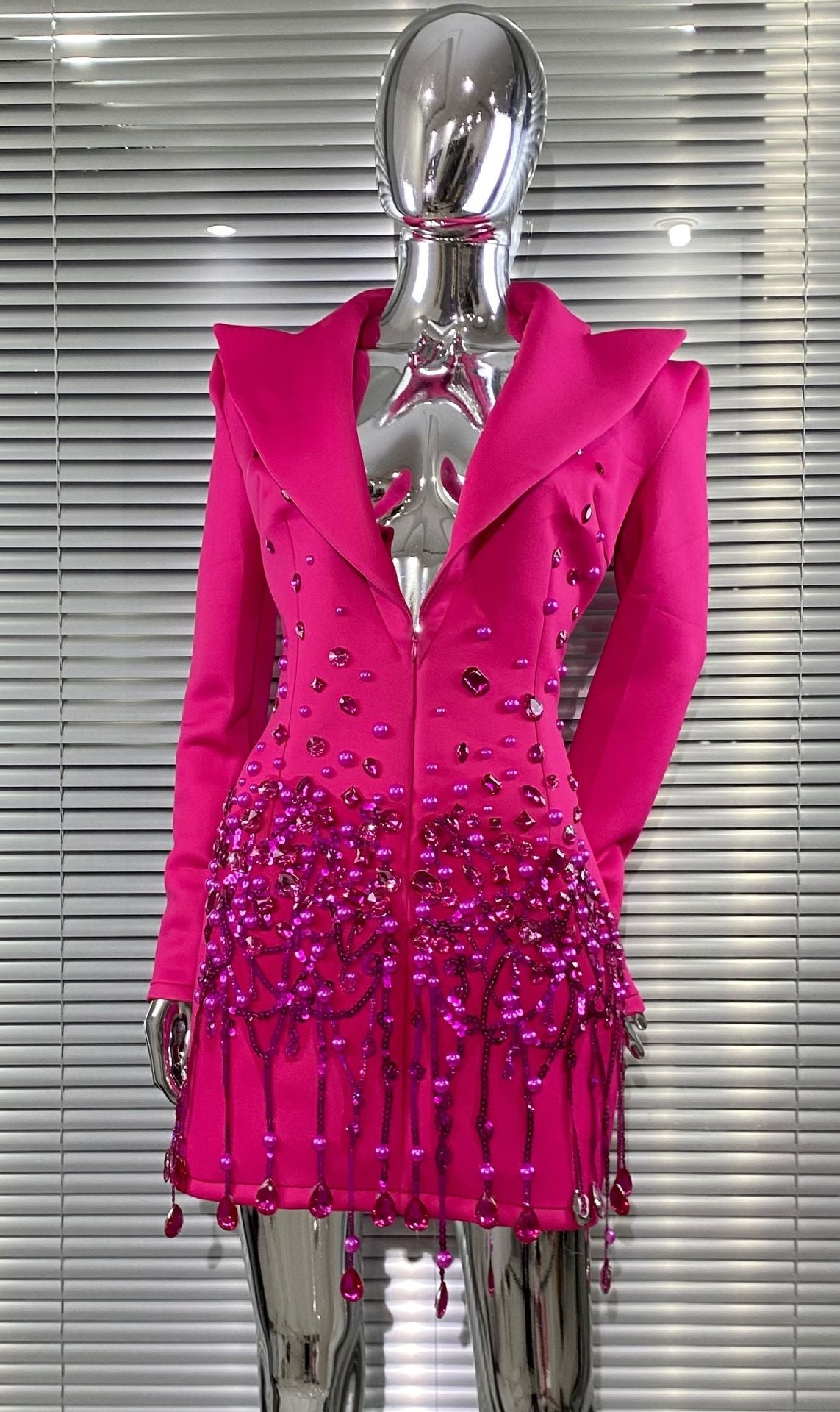 Luxury Rhinestone Sequins Pearl Sexy Low Cut Business Suit And Dress