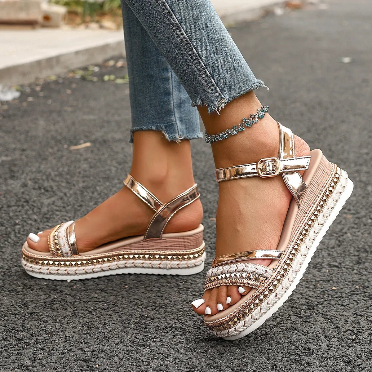Rhinestone Embellished Platform Sandals