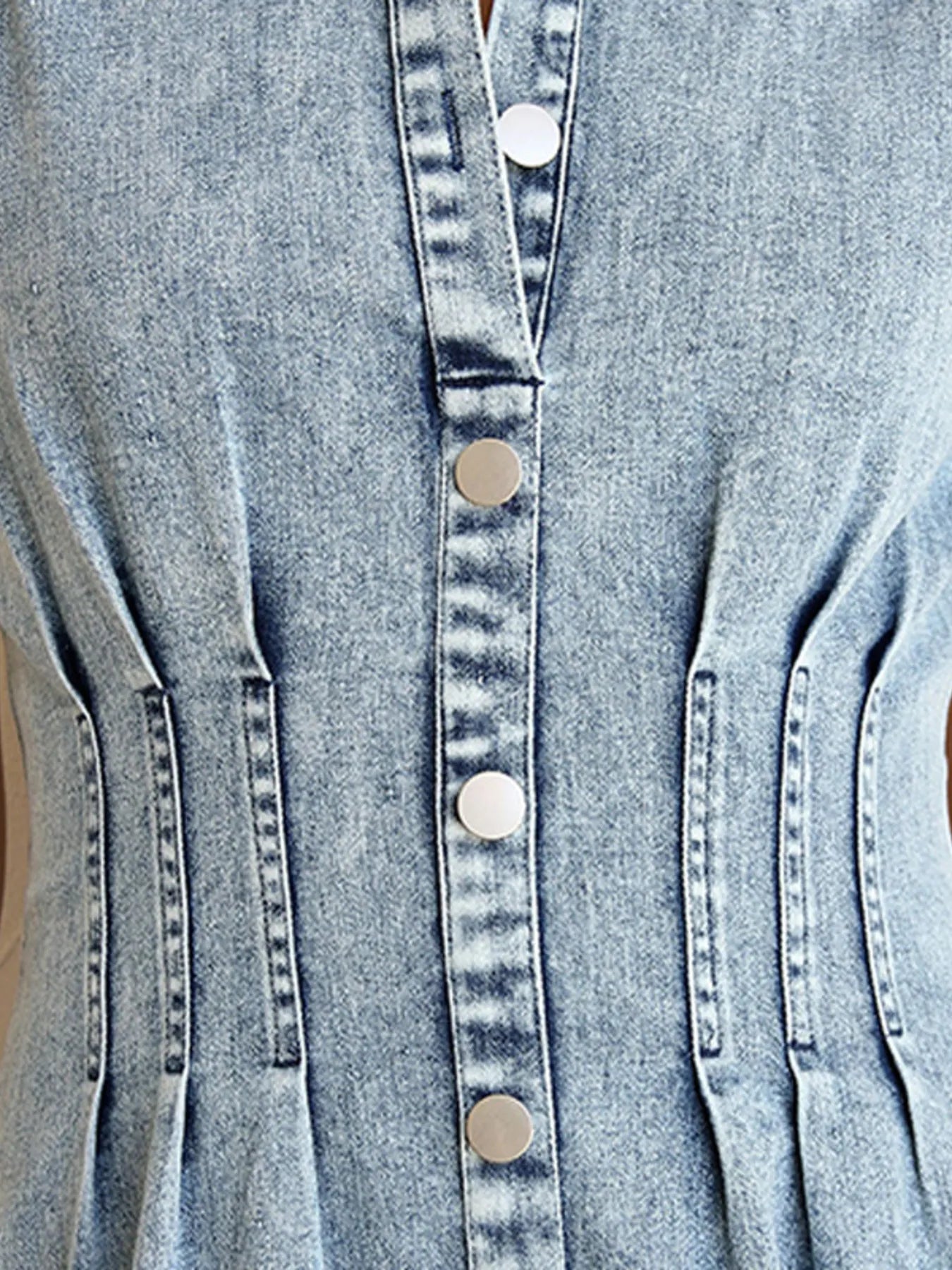 Puff Sleeve Button Front Denim Midi Dress