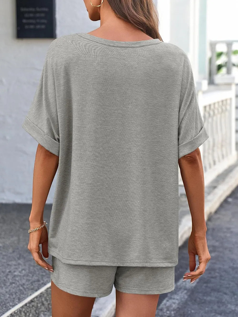 Round Neck T-Shirt and Drawstring Shorts Set