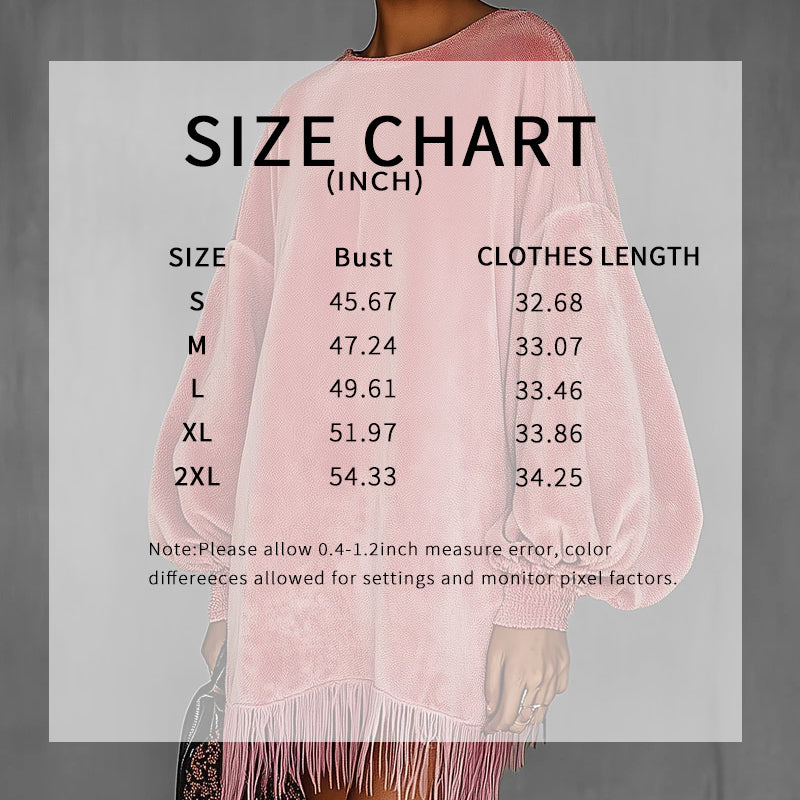 Women's Fringe Hem Mini Dress, Drop Shoulder Long Sleeve Casual Short Dress (See size chart where applicable)