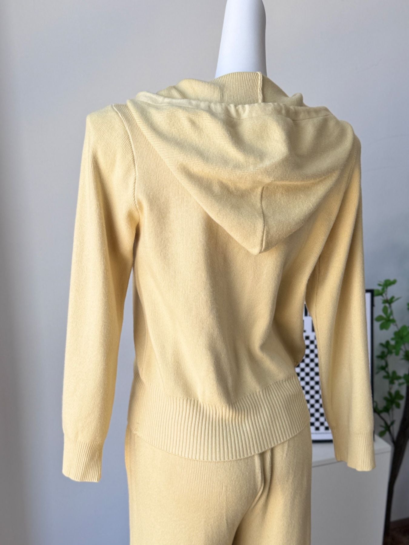 Zip Up Cardigan and Drawstring Wide Leg Pants Knit Set
