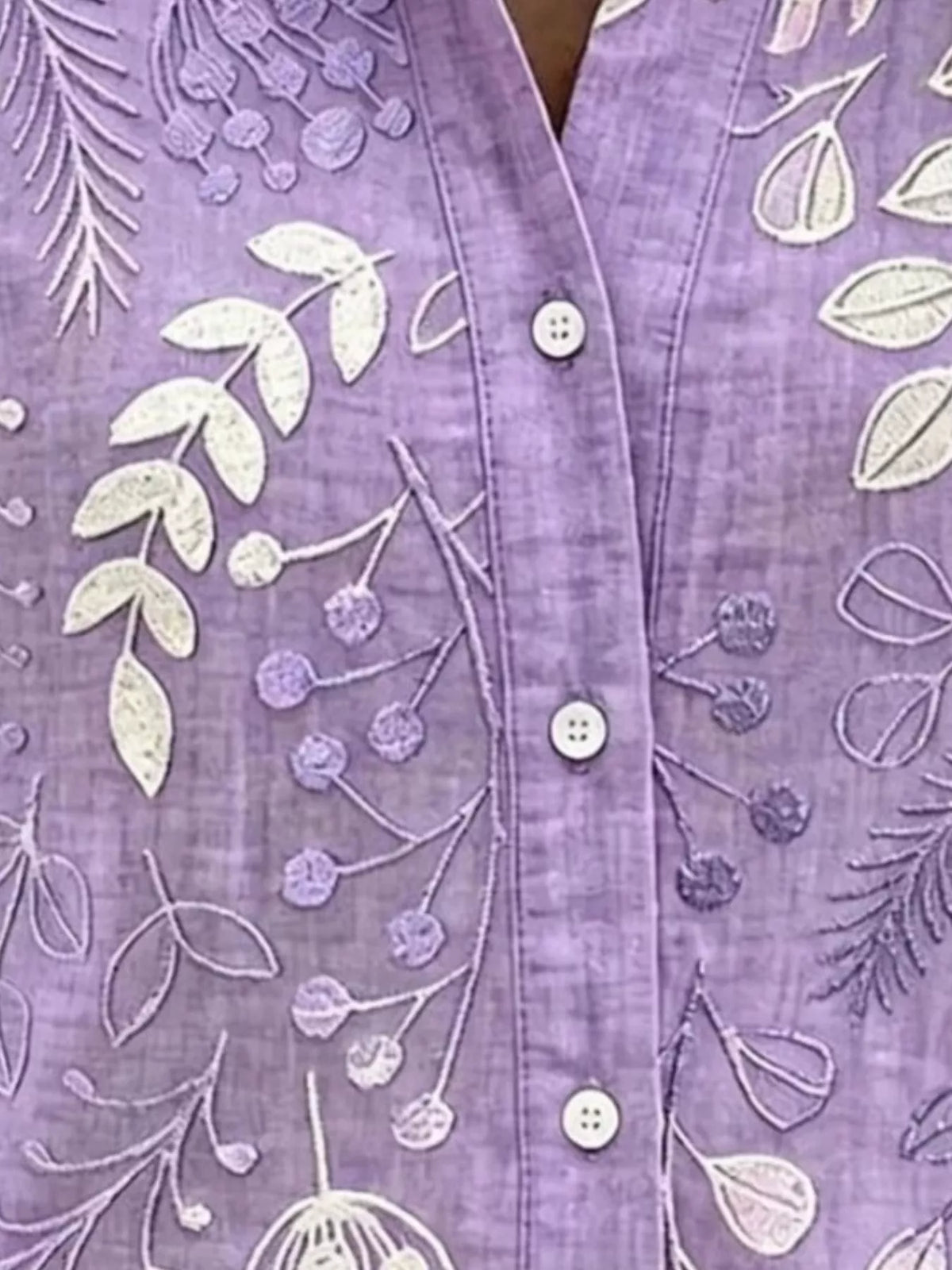 Full Size Leaf Embroidered Button-Down Shirt Plus Size