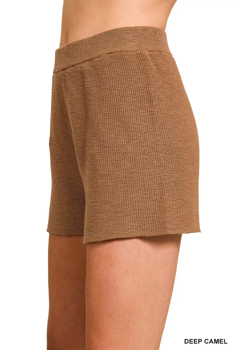 Zenana Round Neck Knit Top and Shorts Sweater Set