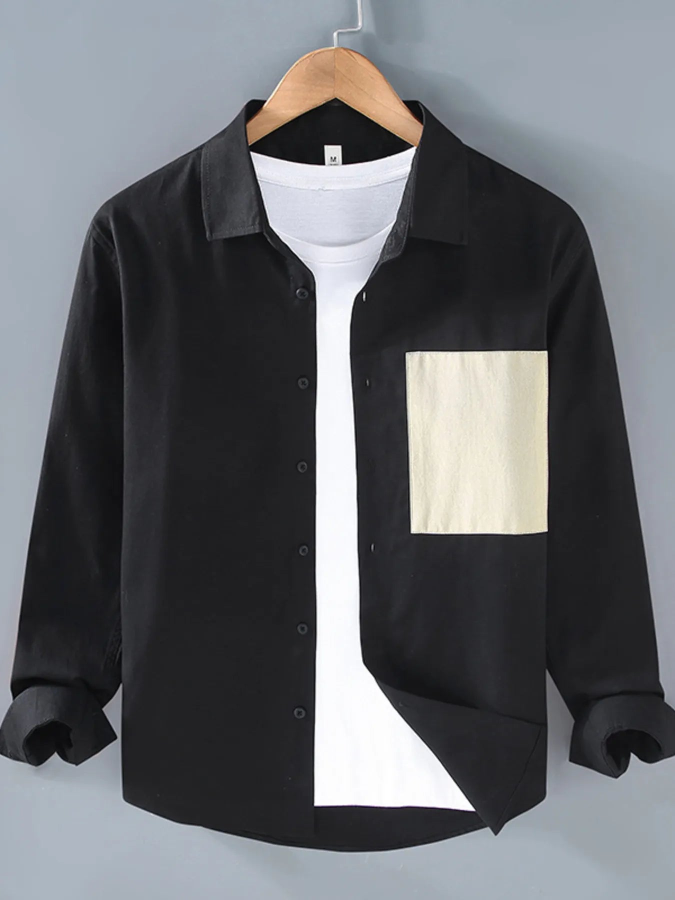 Men's Plus Size Casual Button-Up Shirt with Contrast Pocket